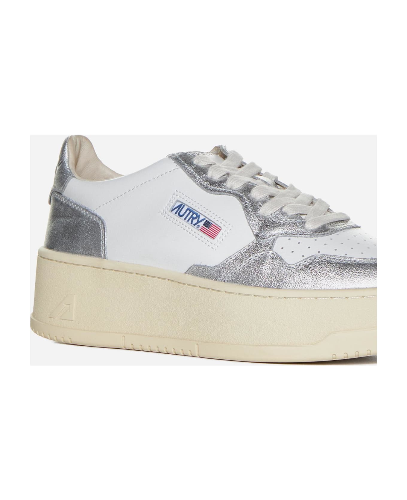 Autry Medalist Platform Leather Sneakers - Silver ウェッジシューズ