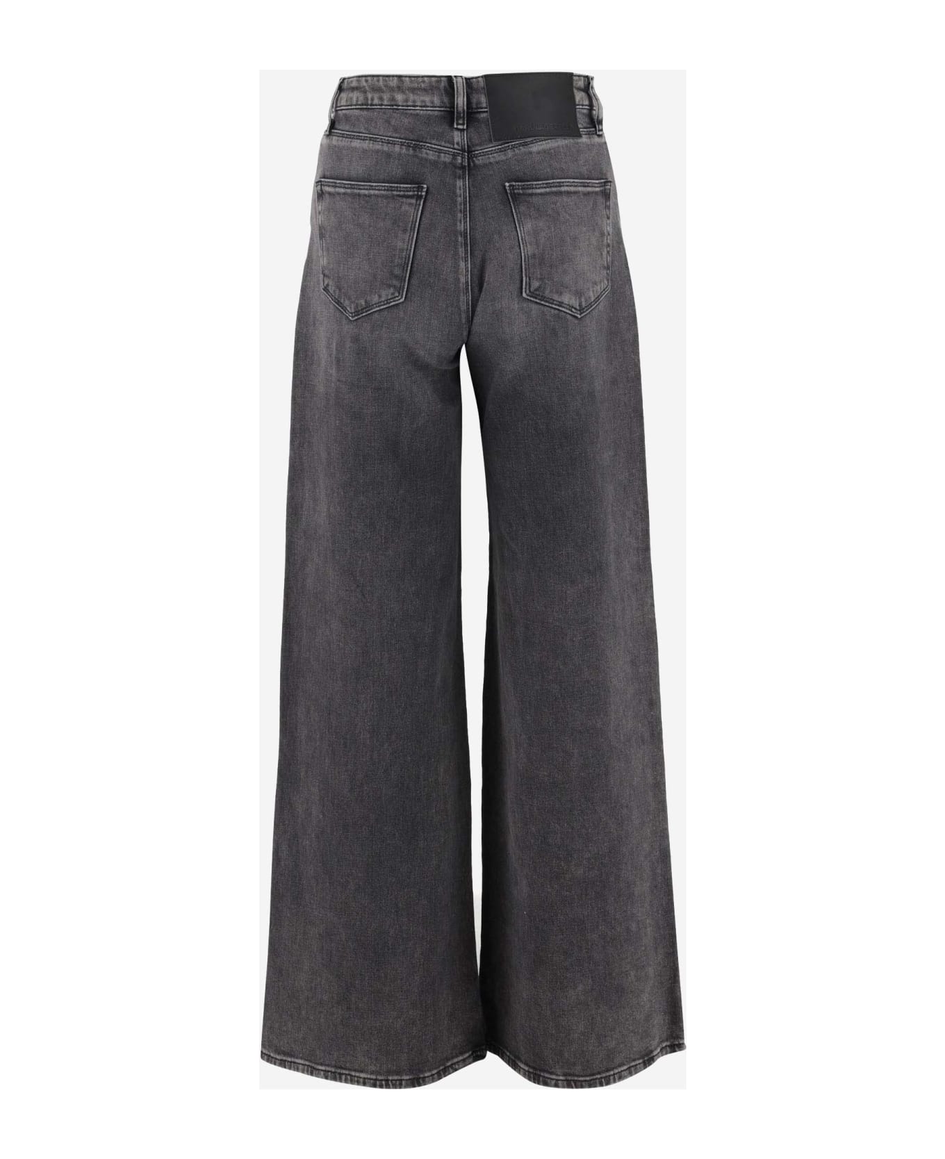 Karl Lagerfeld Stretch Cotton Denim Jeans With Rhinestone Logo - Grey