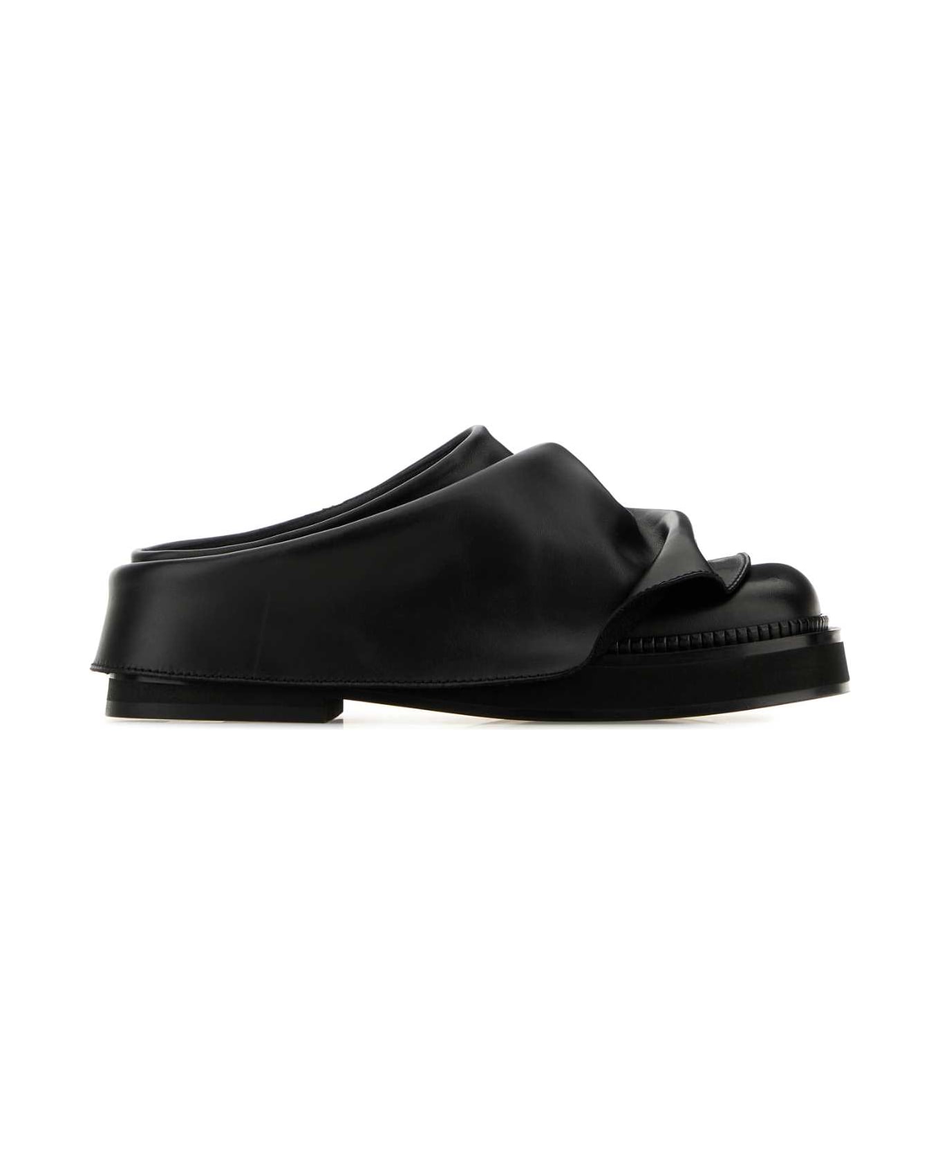 The Attico Black Leather Mini Robin Slippers - Black
