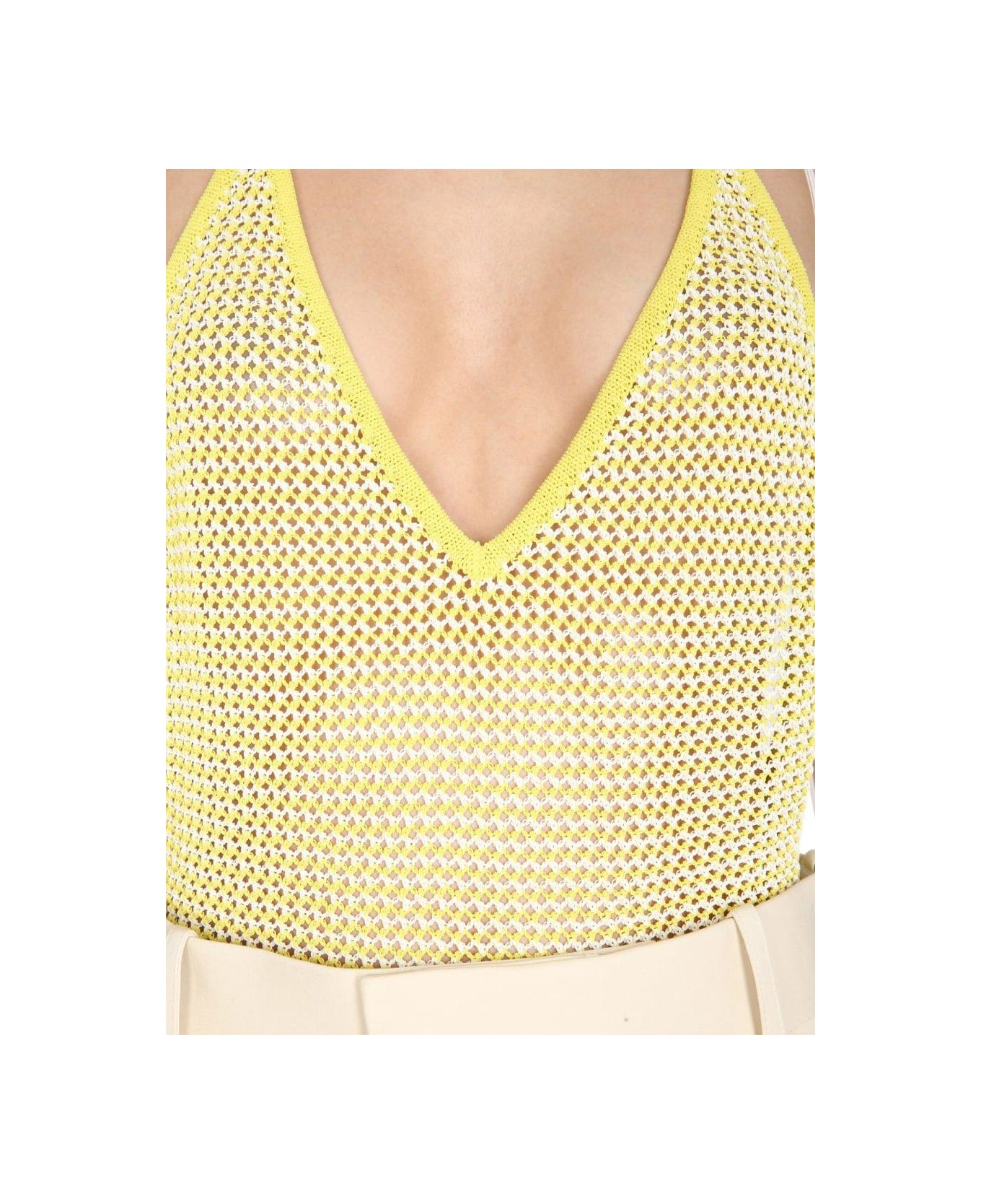 Bottega Veneta Halterneck Mesh Bodysuit - YELLOW