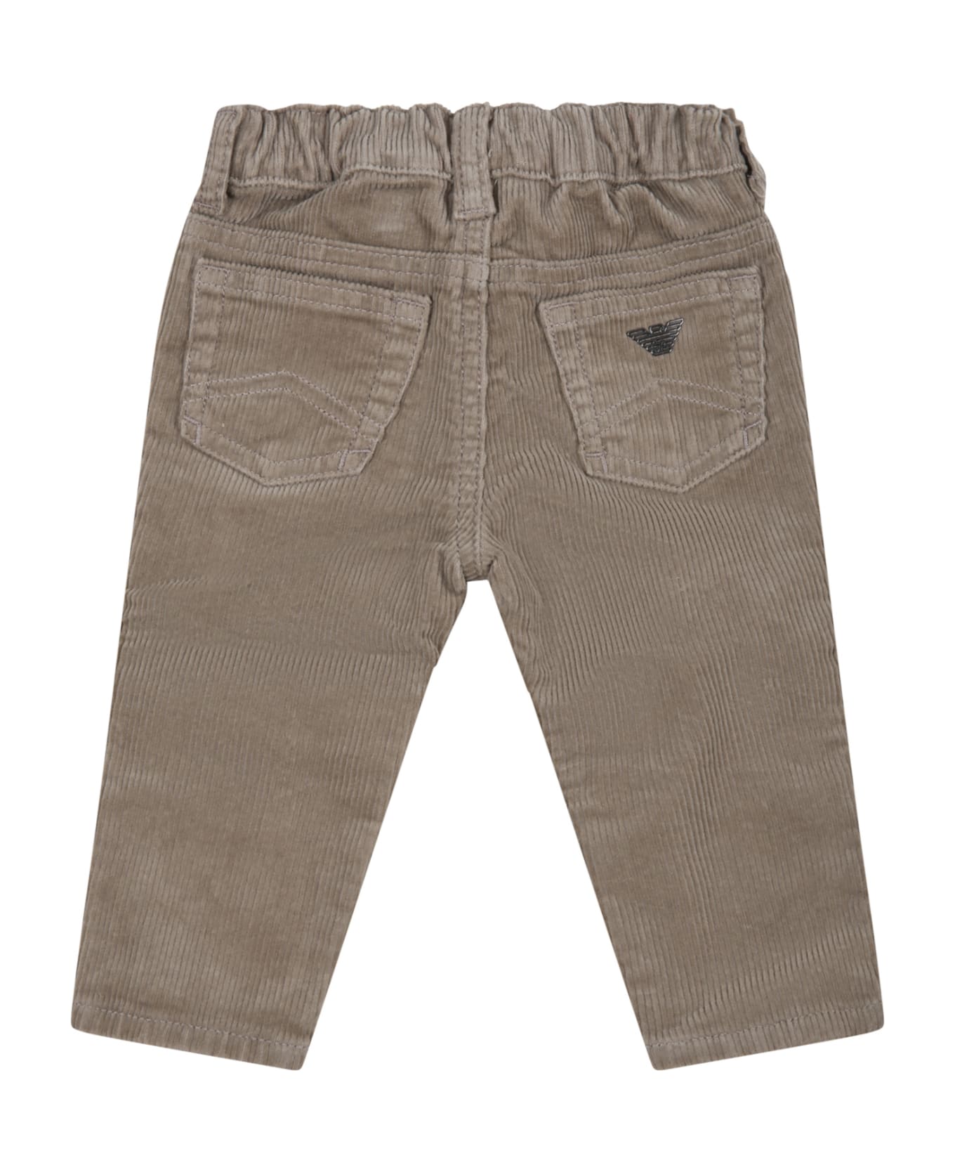 Armani Collezioni Beige Trousers For Baby Boy With Patch Logo - Beige