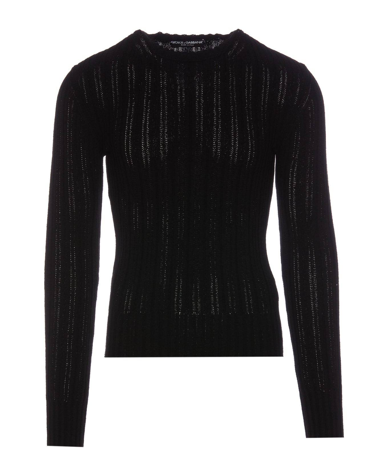 Dolce & Gabbana Techinical Ribbed Cotton Pullover - Black