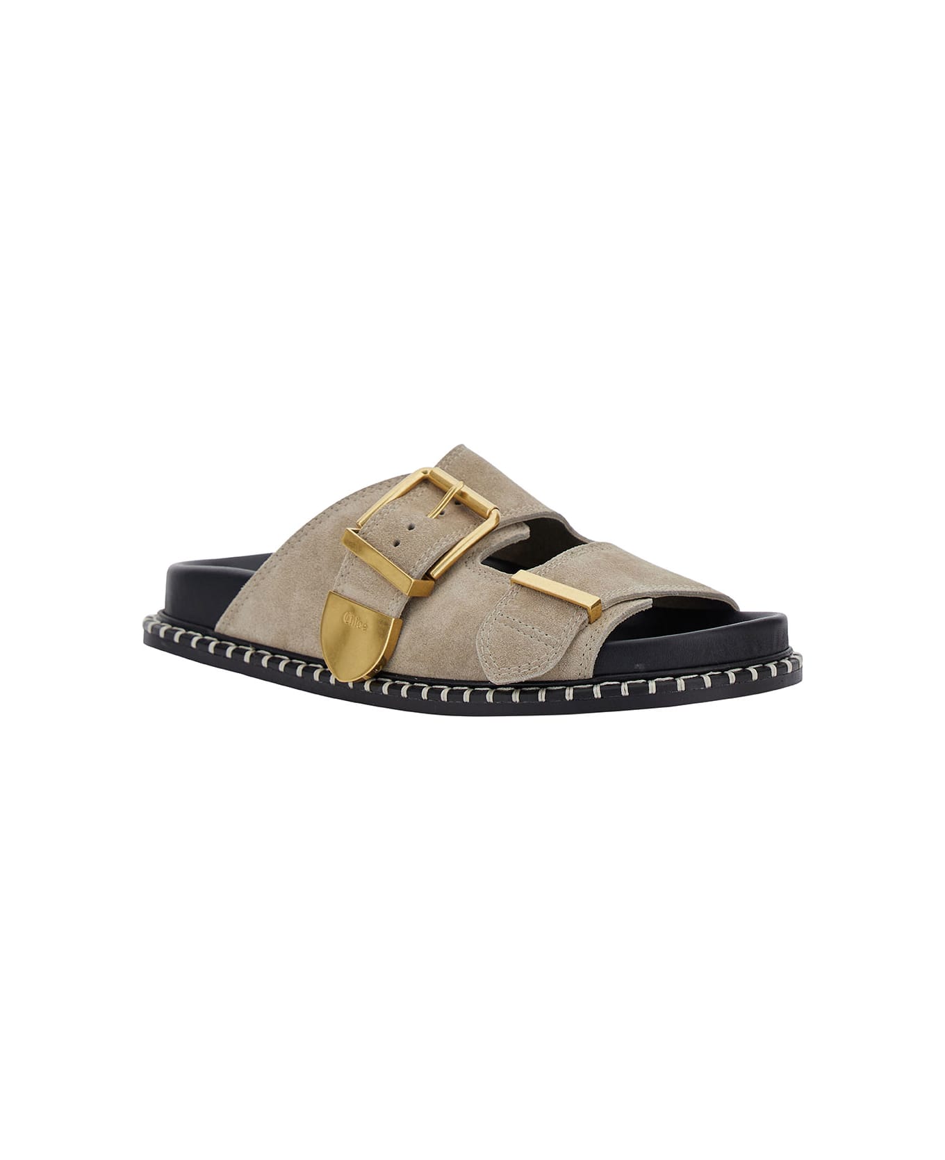 Chloé 'rebecca' Beige Flat Sandals With Oversized Buckle In Suede Woman - Beige