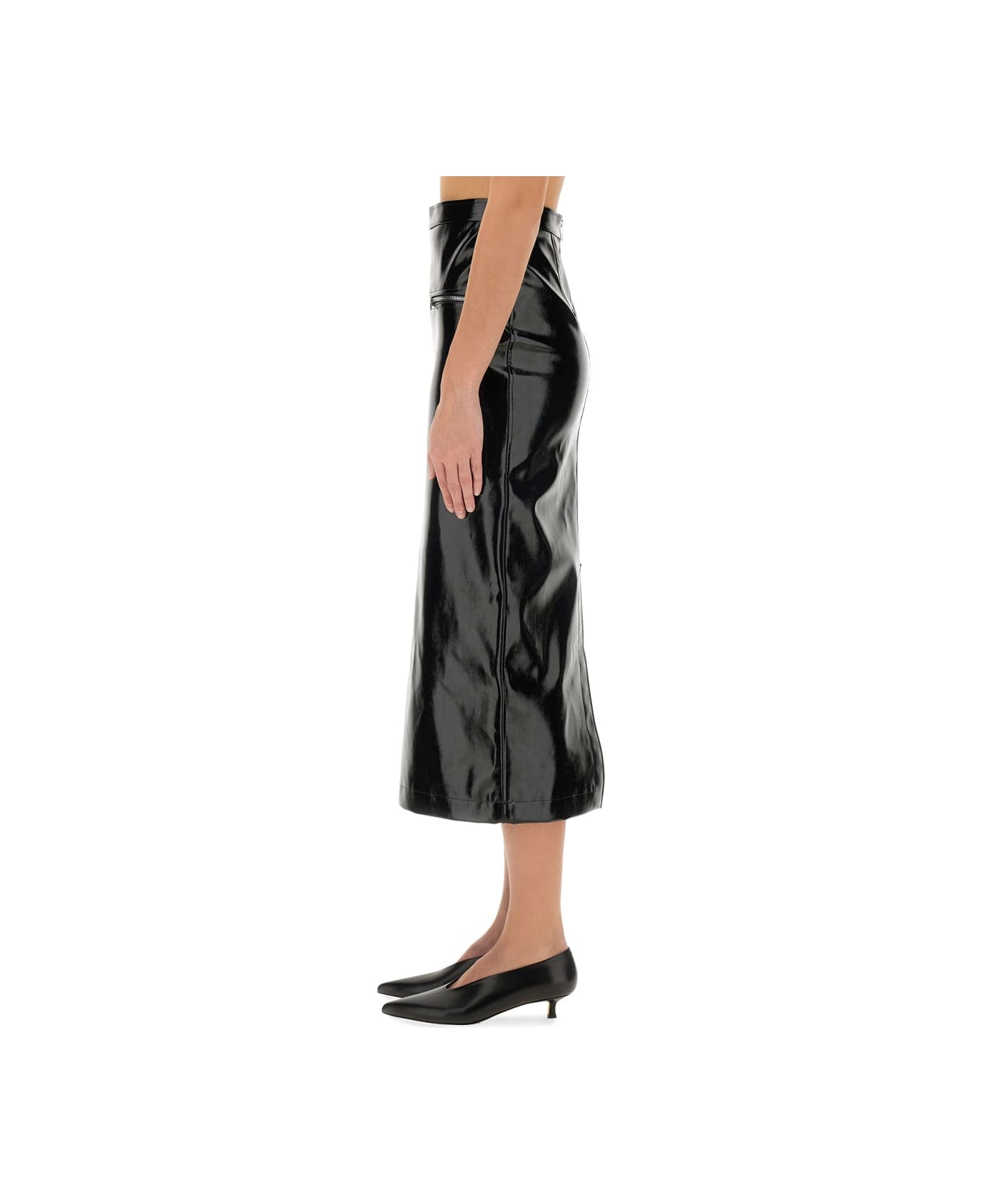 スカート MSGM FW24 MIDI SKIRT PATENT (3742MDD04247800 99) MSGM High waist midi skirt patent leather | The Fashion Square