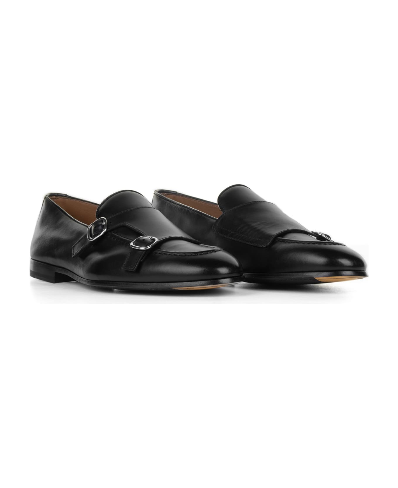 Doucal's Double Buckle Leather Moccasin - NERO
