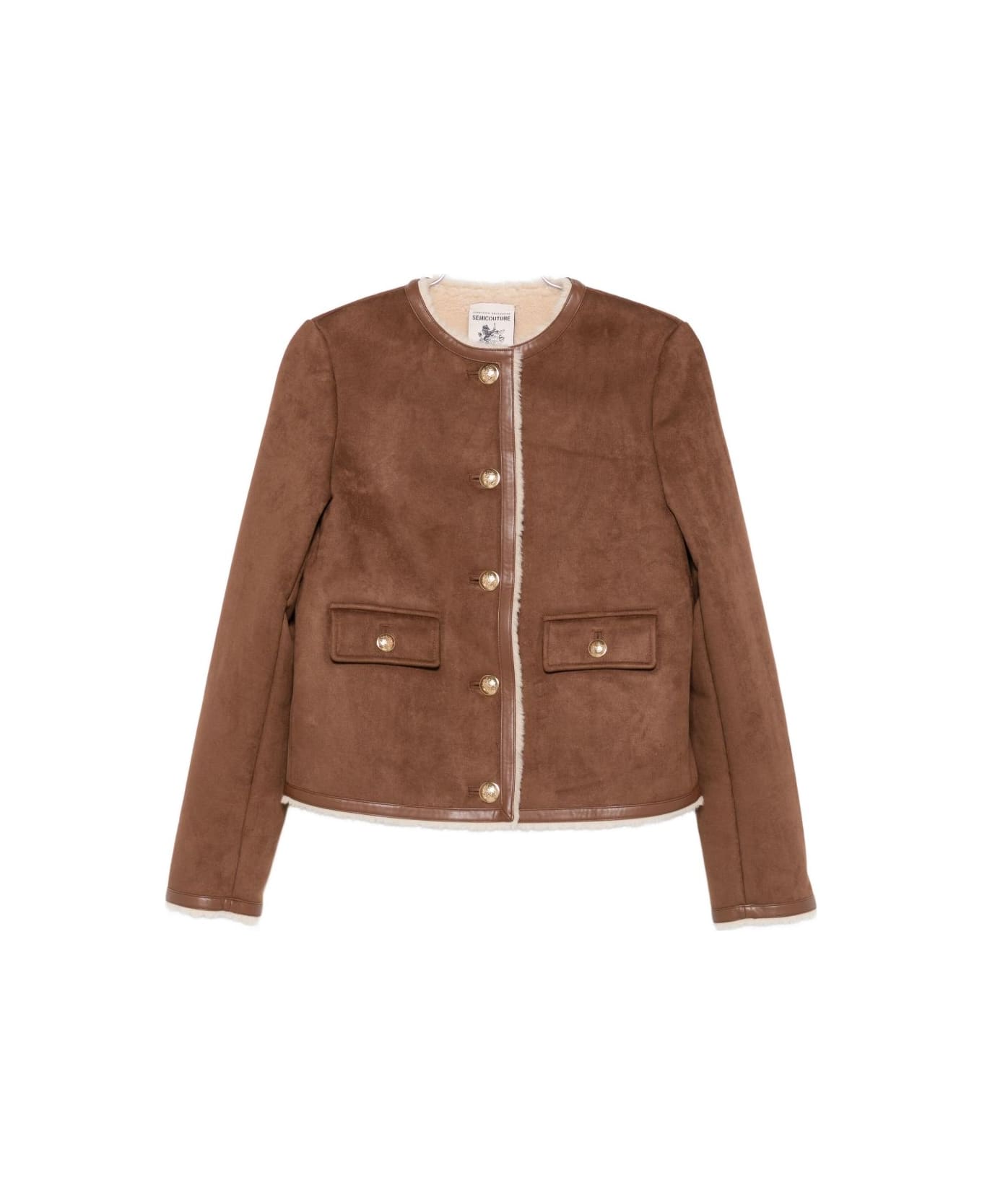 SEMICOUTURE Faux Fur Jacket - Brown