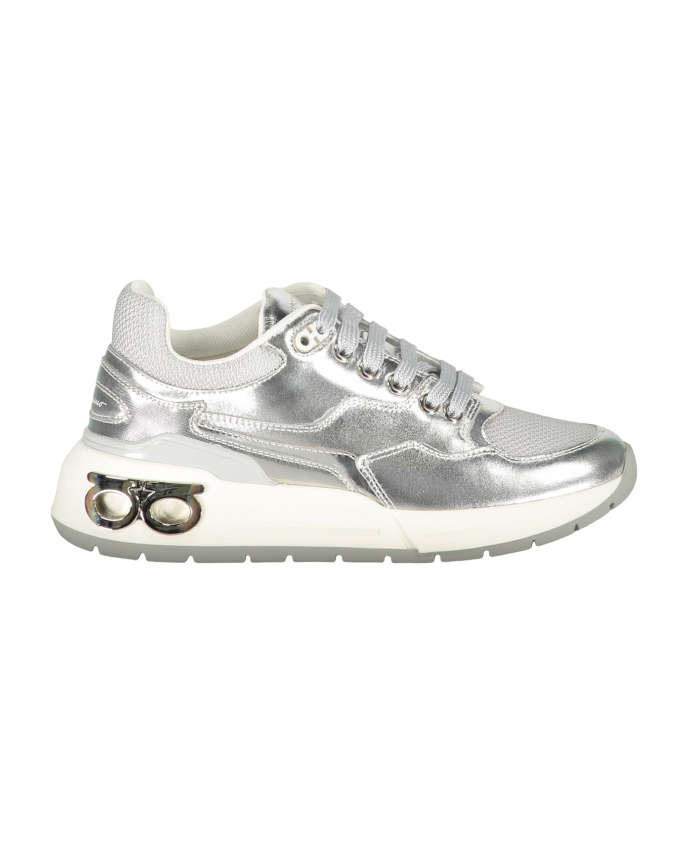 Ferragamo Leather And Fabric Low-top Sneakers - Silver