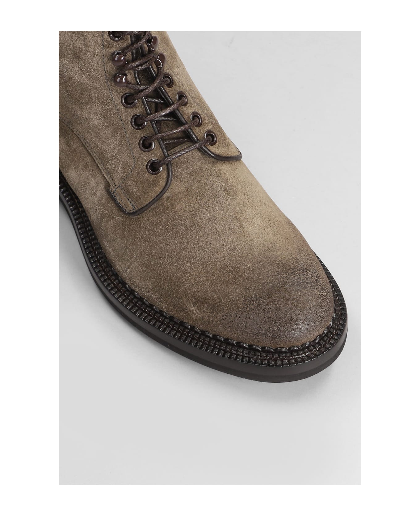 Green George Lace Up Shoes In Taupe Suede - taupe