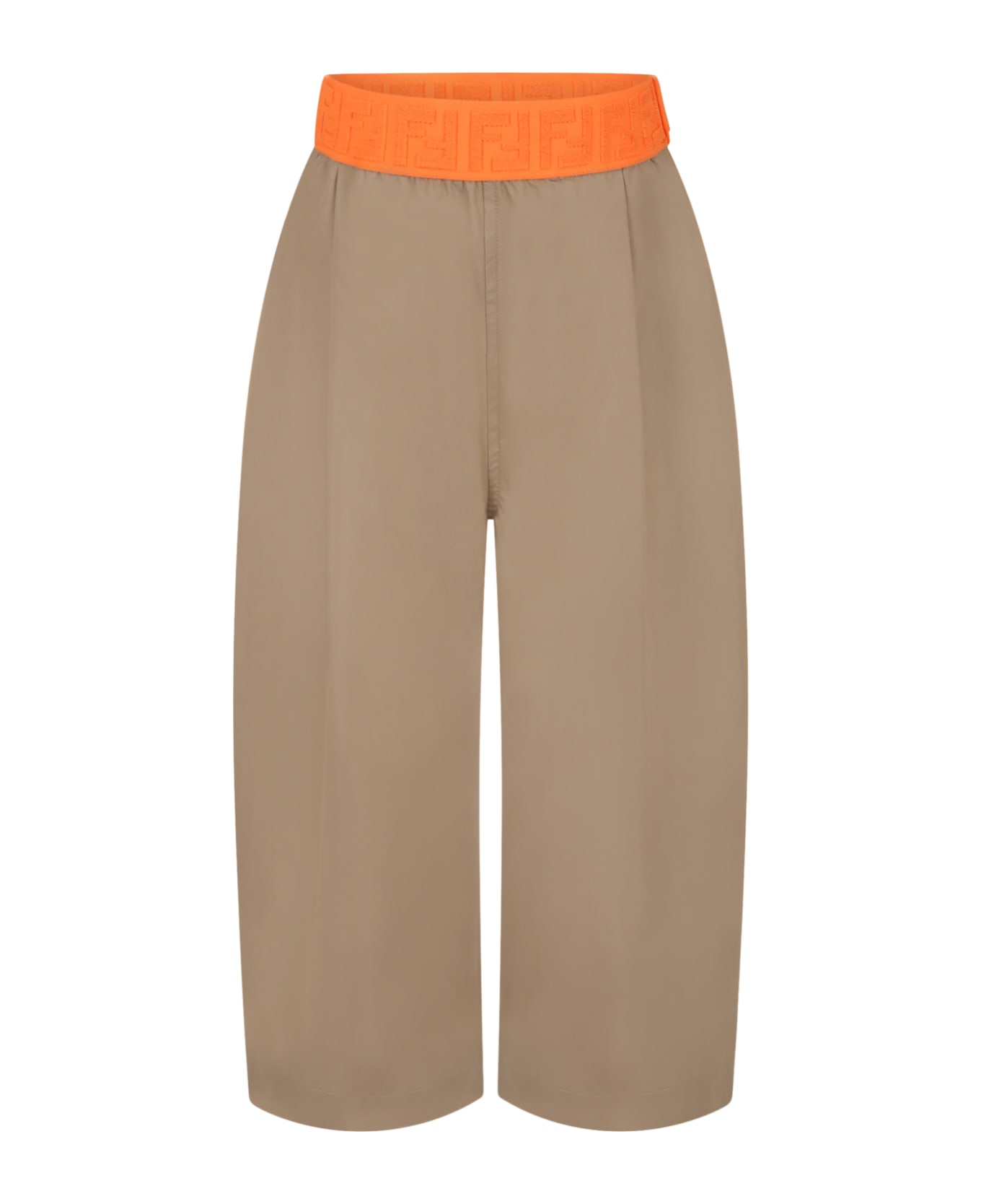 Fendi Beige Culotte-trouser For Girl With Orange Waistband - Beige