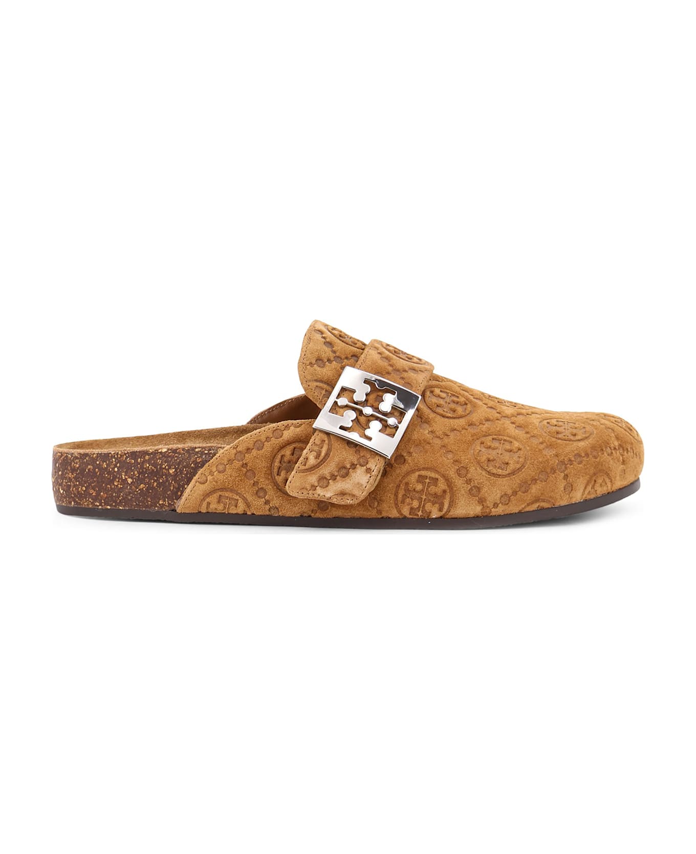 Tory Burch T Monogram Mellow Jacquard Suede Mule - Golden brown/silver