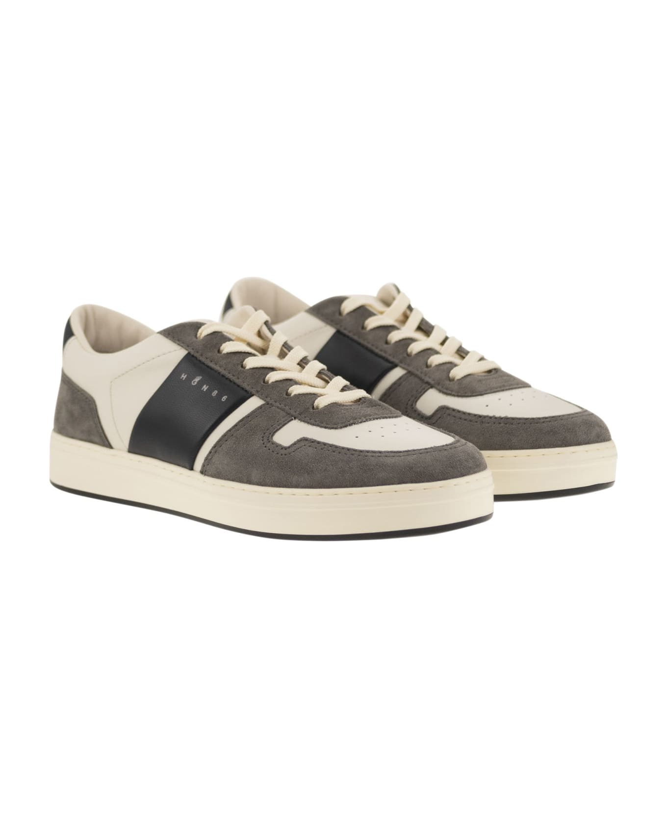 Hogan H-tv Leather And Suede Trainers - White/grey/black