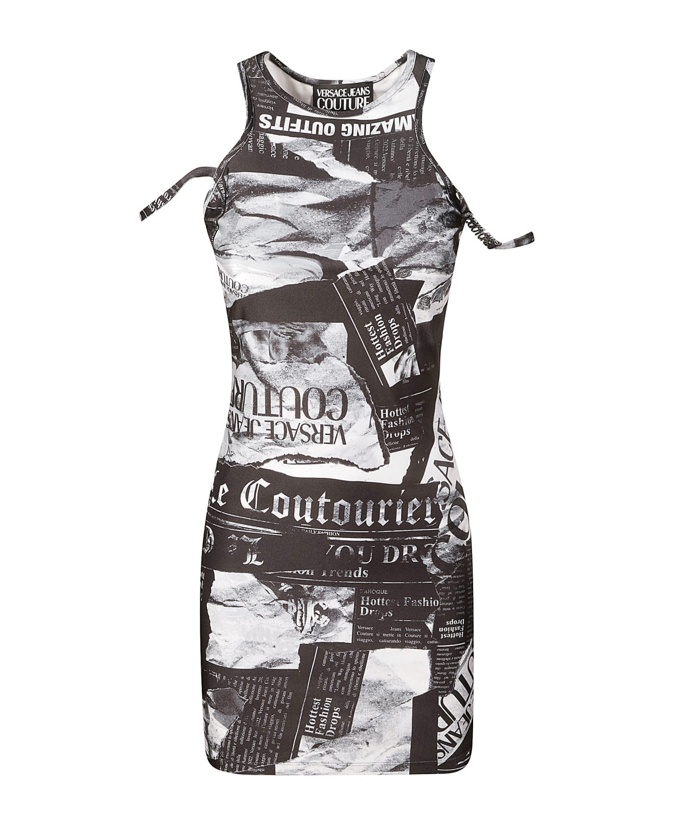 Versace Jeans Couture Magazine Print Short Dress - Black ワンピース＆ドレス