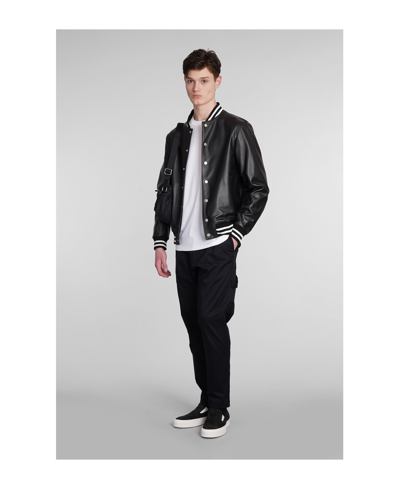 Low Brand Bomber In Black Leather - black