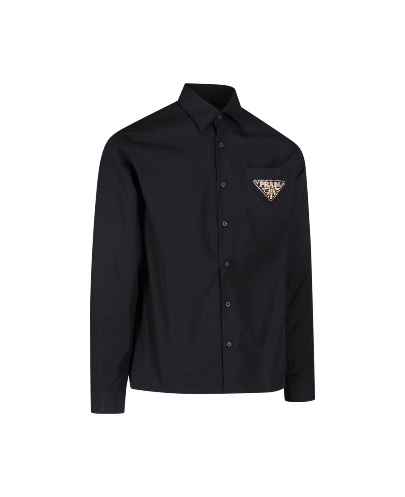 Prada Logo Rhinestone Shirt - BLACK