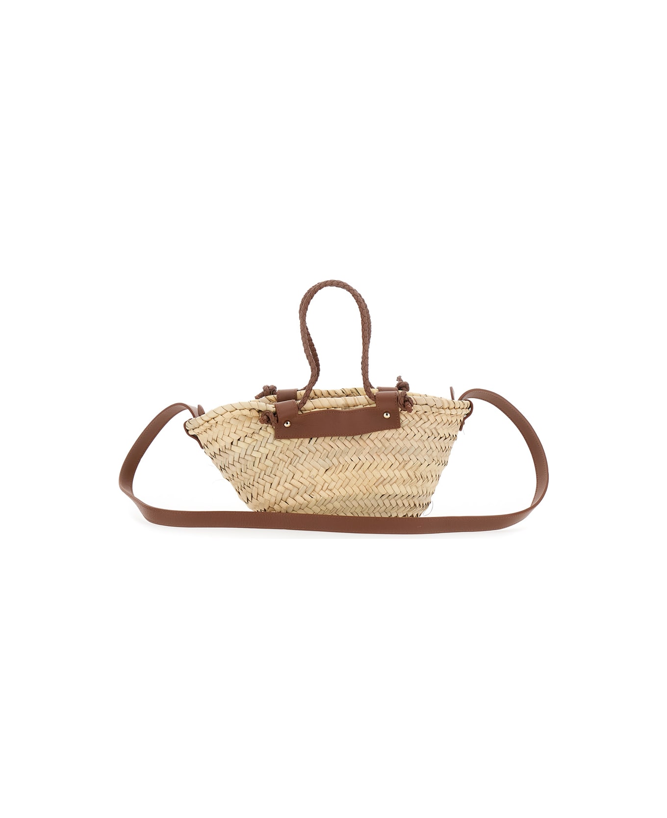 Castañer 
campania Mini/152
 Brown Tote Bag With Perforated Logo Lettering On The Front And Removable Leather Shoulder Strap In Rafia Woman - Brown