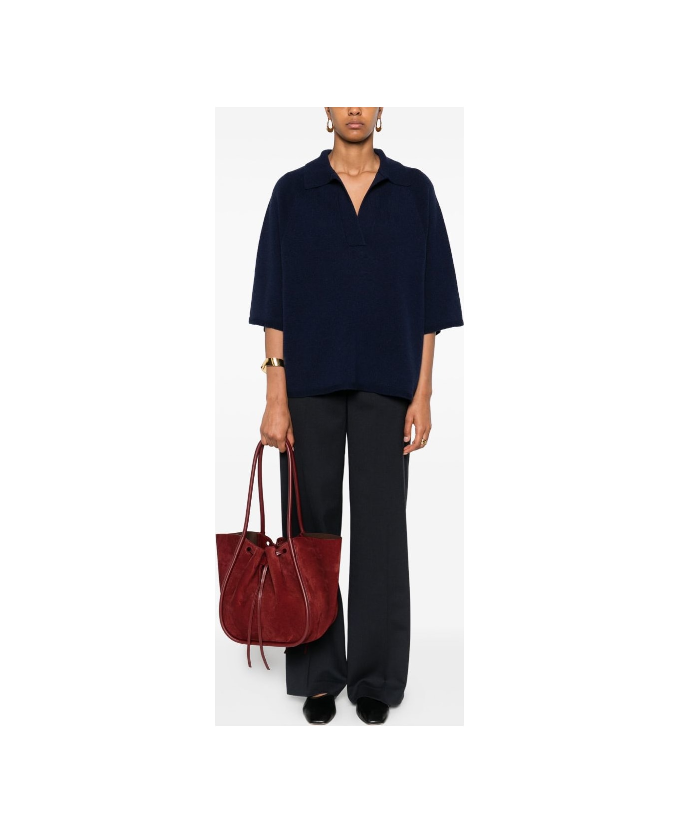 Emporio Armani Wool Oversized Polo Shirt - Blue