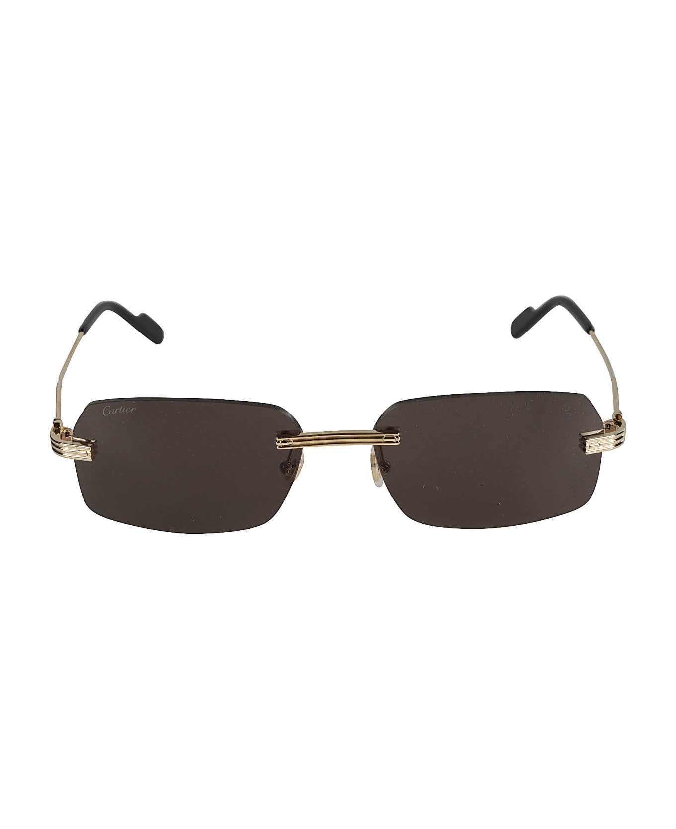 Cartier Eyewear Straight Bridge Rimless Sunglasses - Gold/Grey