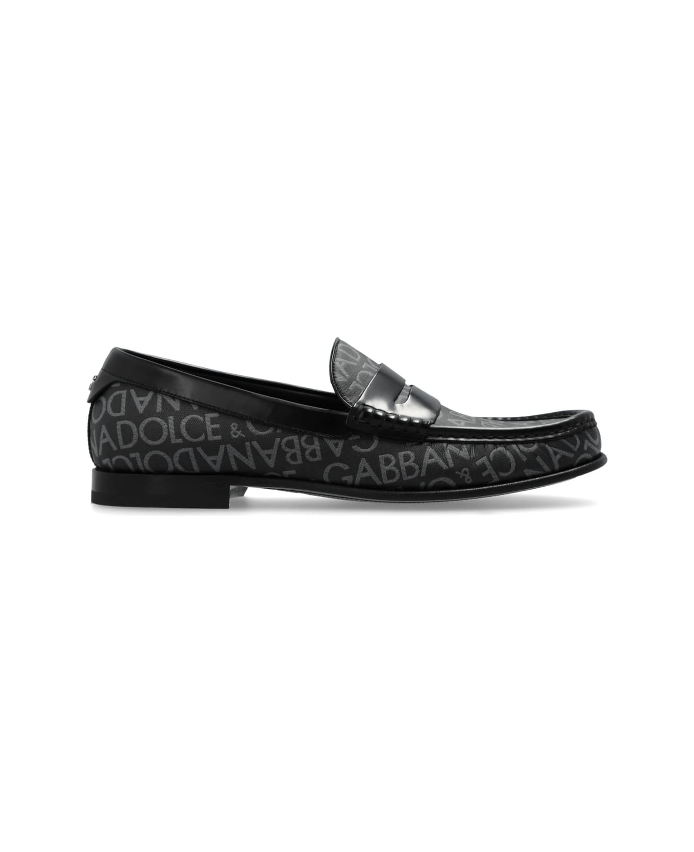 Dolce & Gabbana Logo Jacquard Fabric Loafers - Black