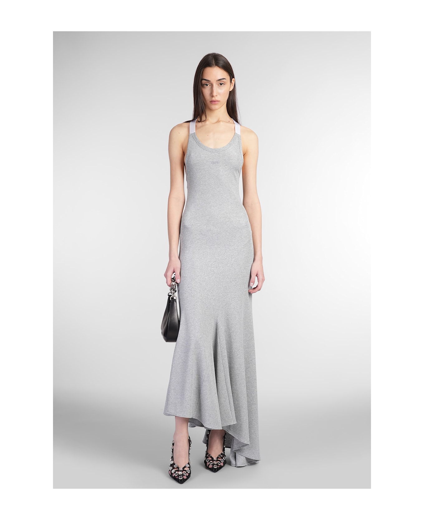 Off-White Long Dress In Silver Viscose - silver