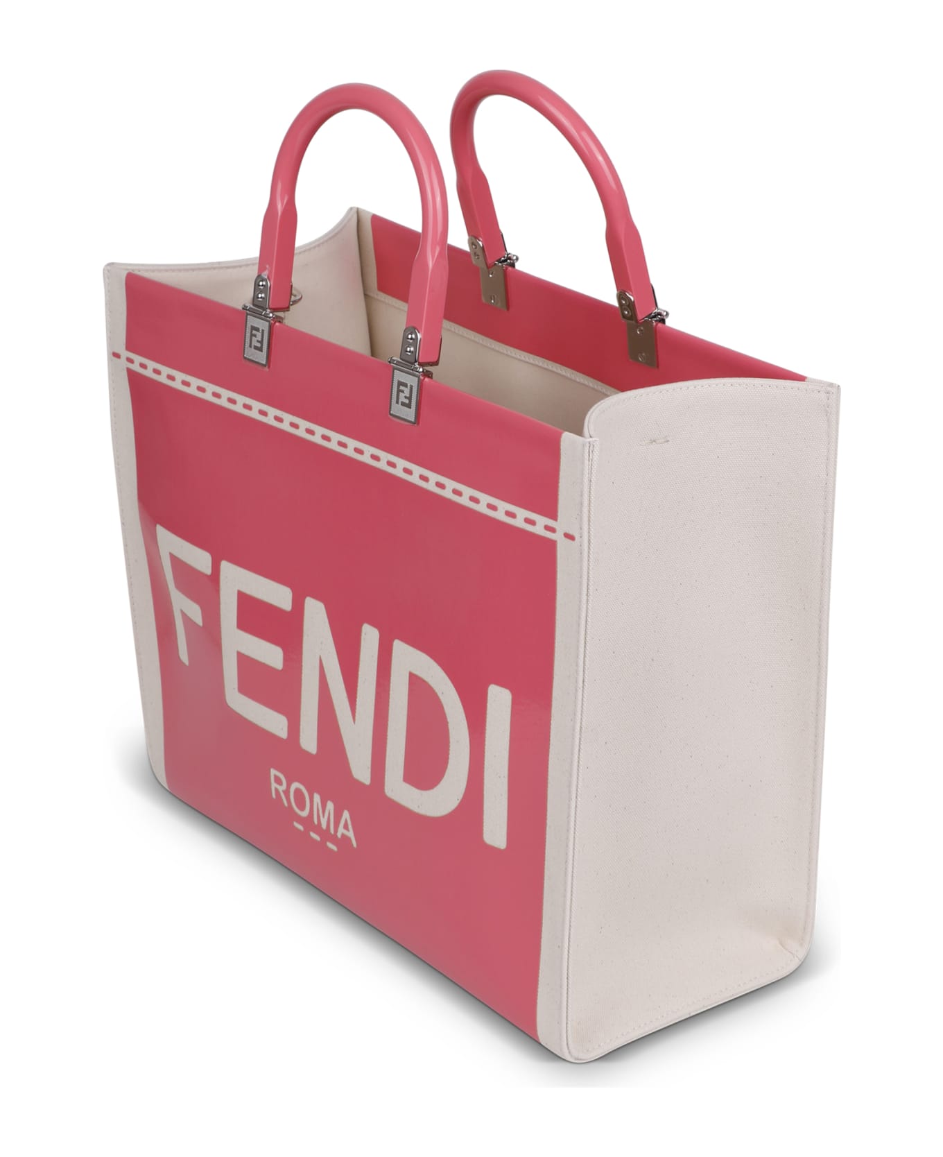 Fendi Sunshine Bag In Canvas And Patent Leather - Grezzo+pink Dalia+palladio トートバッグ