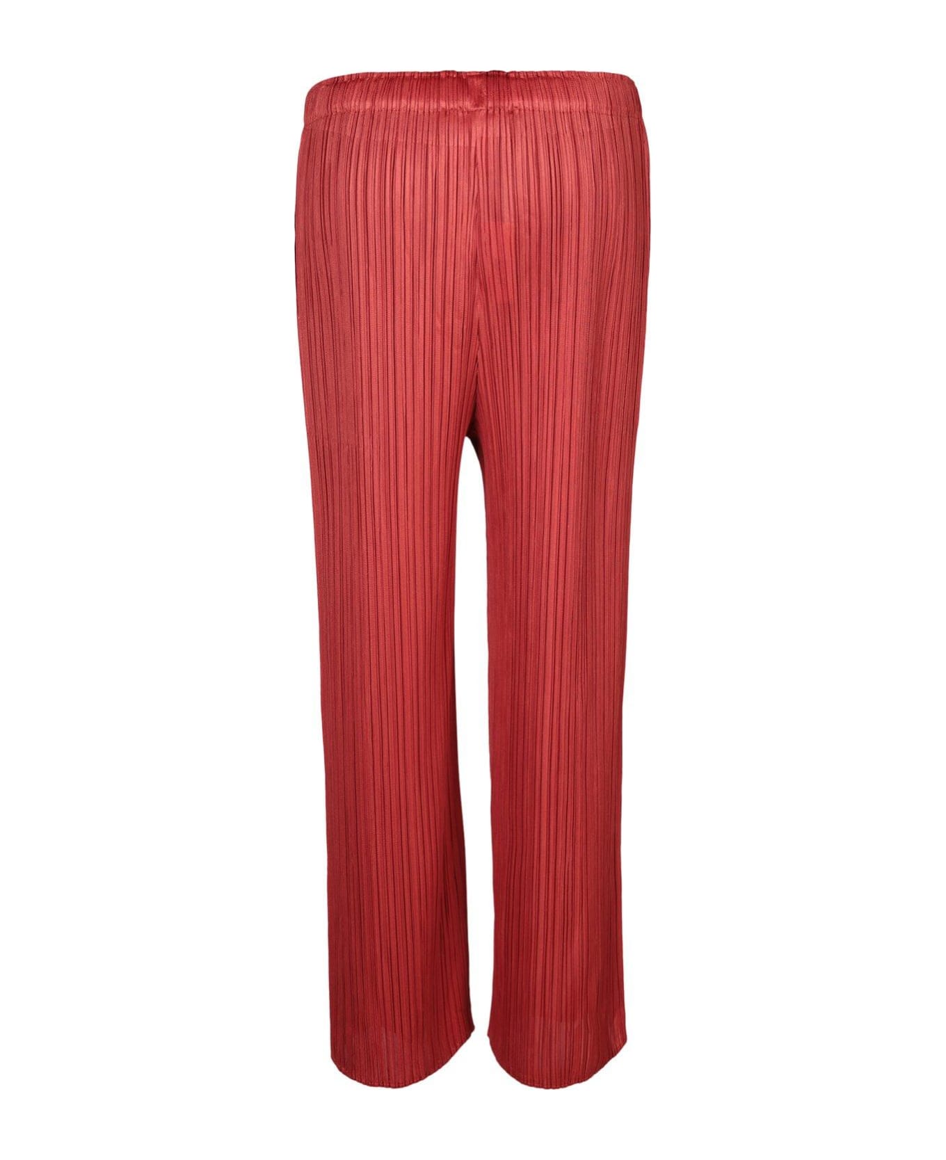 Pleats Please Issey Miyake Pleated Straight Leg Pants - Red