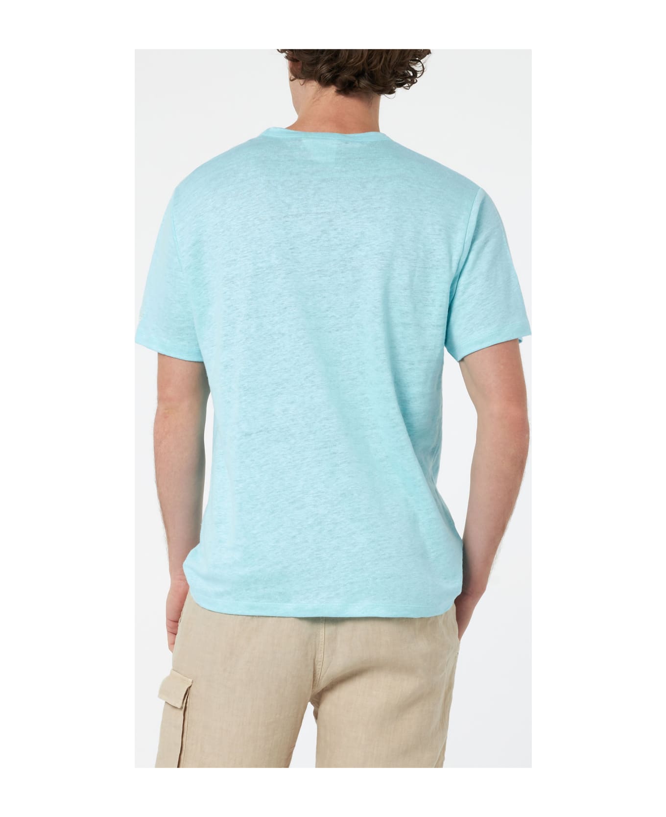 MC2 Saint Barth Man Water Green Linen Jersey T-shirt Ecstasea With Pocket - GREEN
