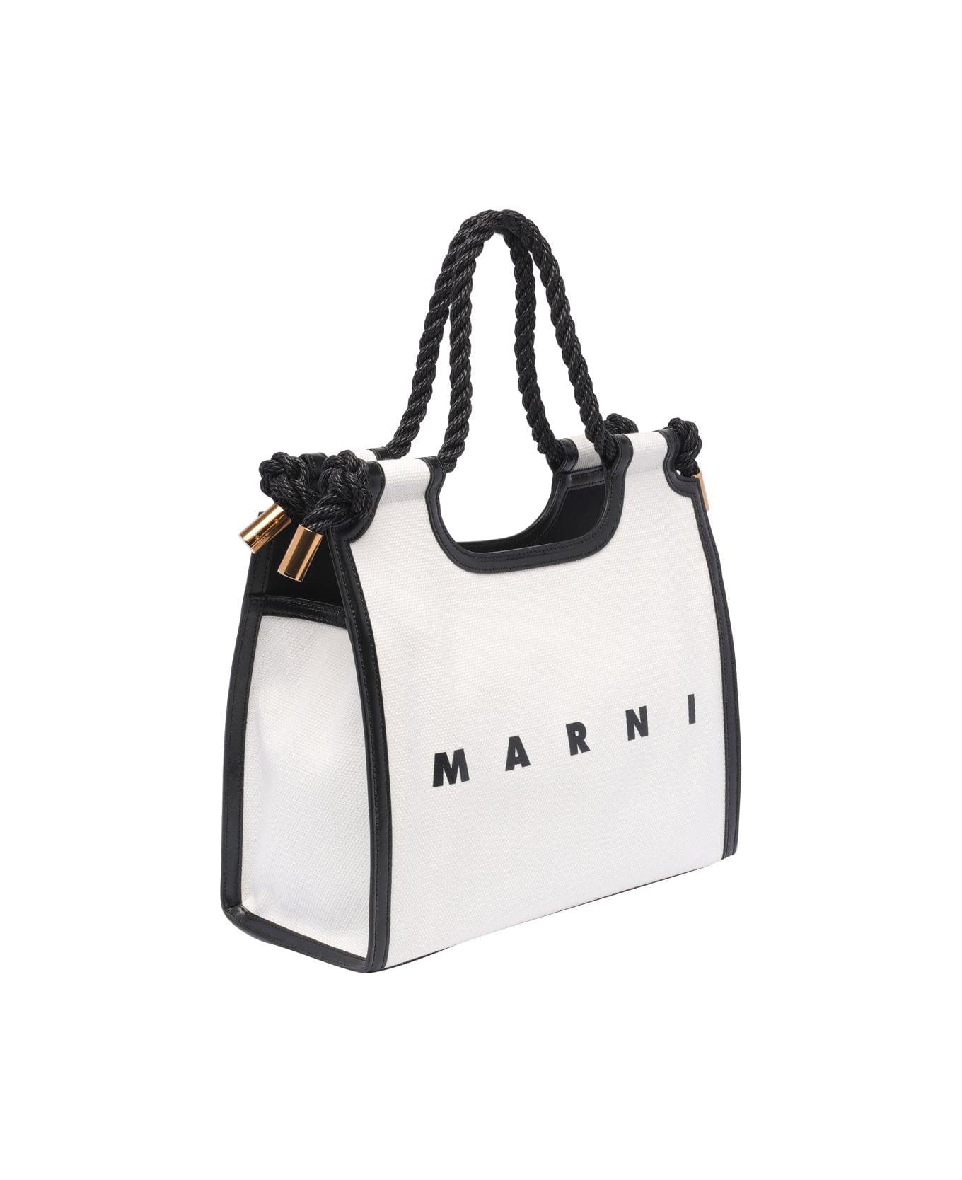 Marni Marcel Logo Printed Tote Bag - Bianco/nero