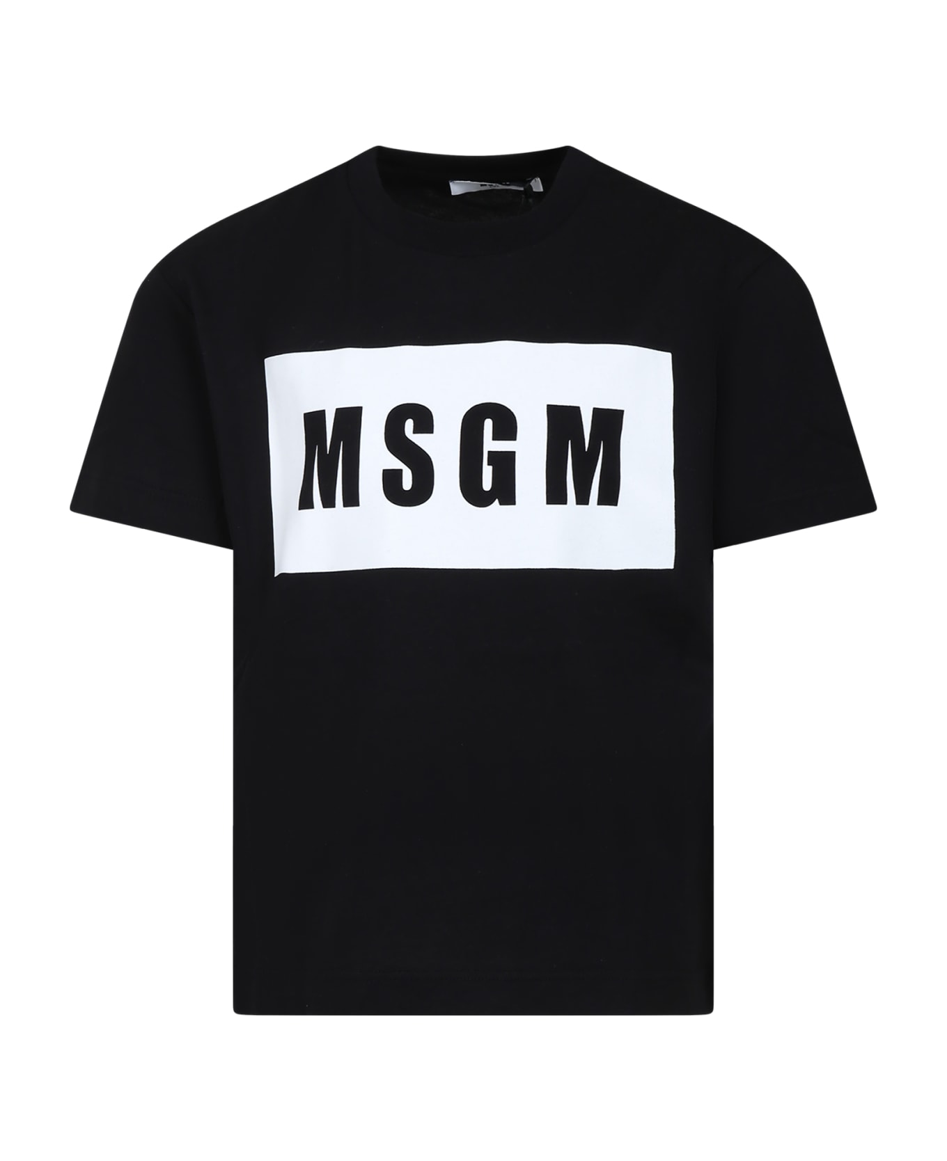 MSGM White T-shirt For Boy With Logo - Black Tシャツ＆ポロシャツ