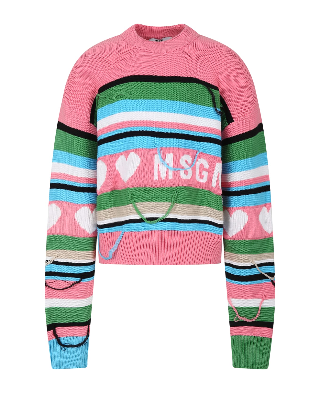 MSGM Pink Sweater For Girl With Logo - Pink ニットウェア＆スウェットシャツ