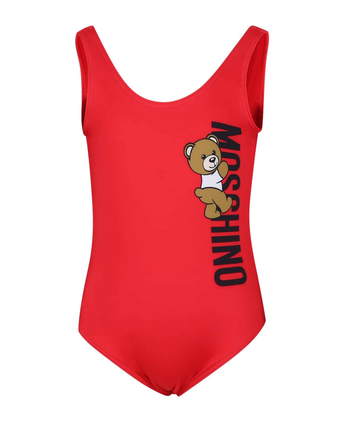 Moschino Red Swimsuit For Girl With Teddy Bear And Logo - Red