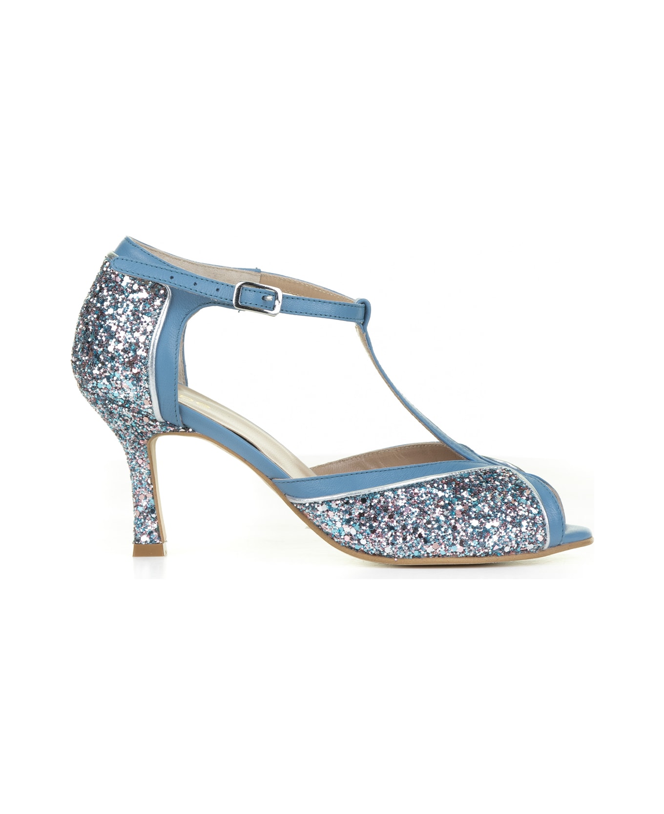 Hope Décolleté In Nappa Leather With Glitter And Strap - AZZURRO