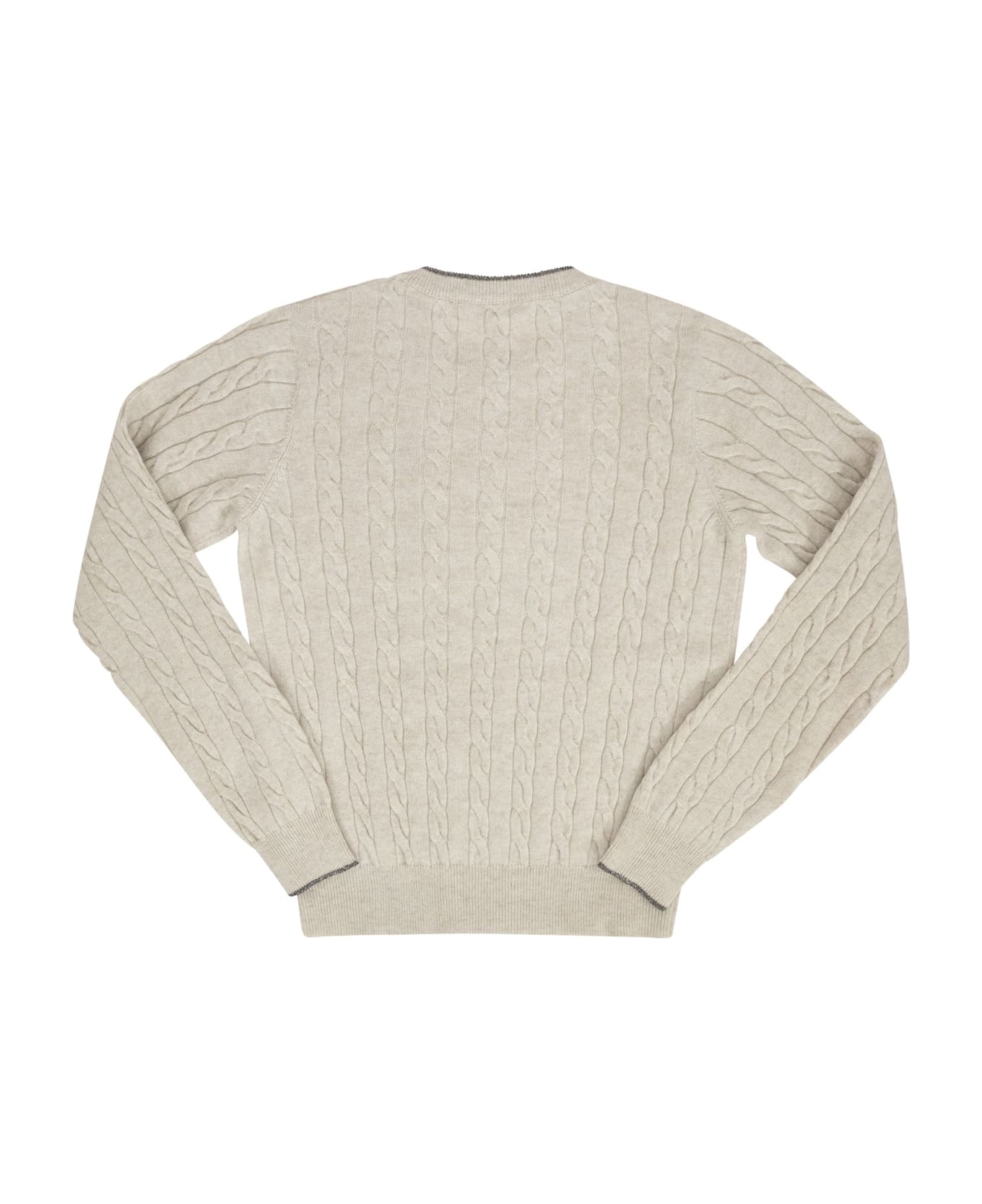 Brunello Cucinelli Braided Cashmere Sweater With Embroidered Logo - Grey