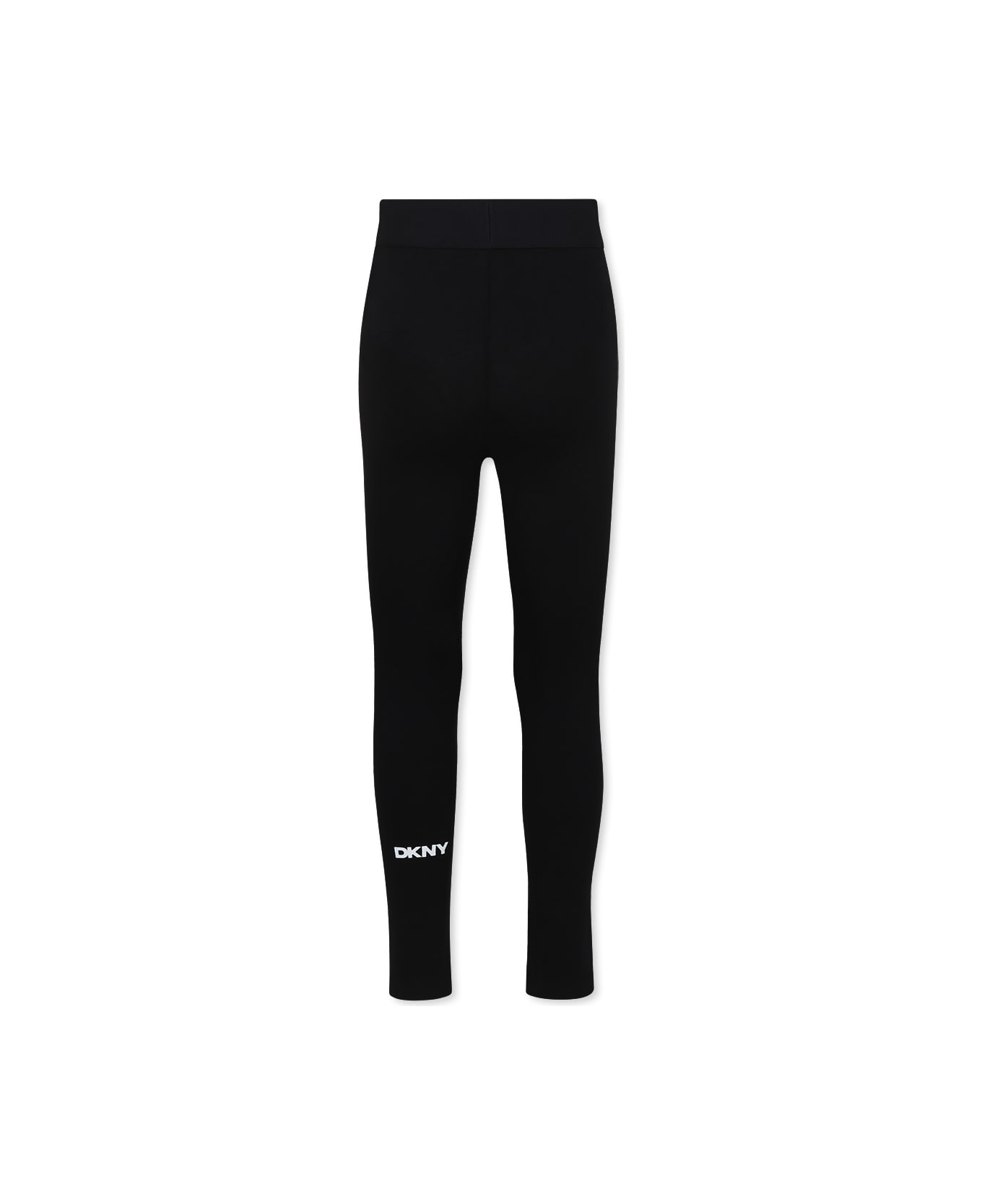 DKNY Black Leggings For Girl With Logo - Black