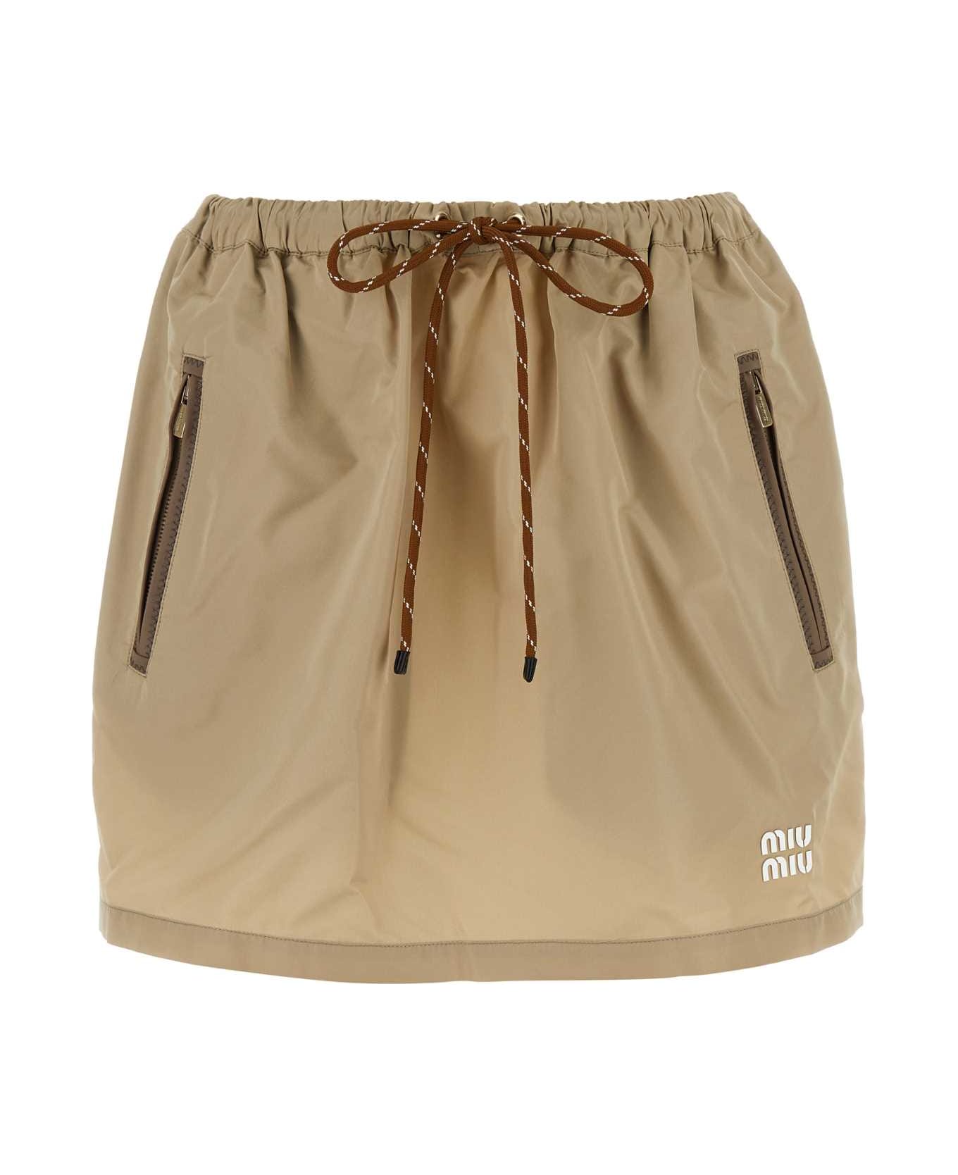 Miu Miu Cappuccino Tech Fabric Mini Skirt - CORDA