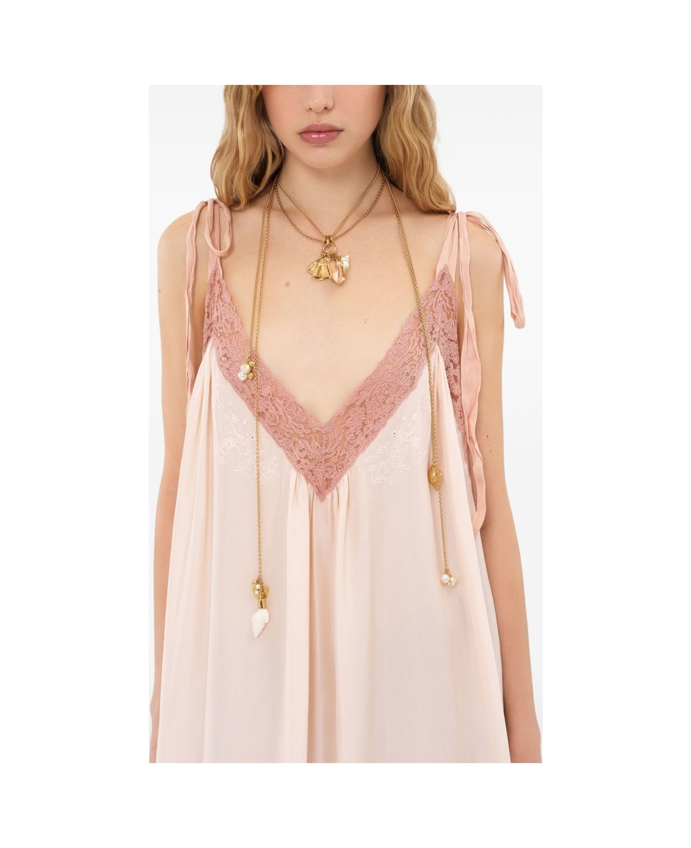 Chloé Habotai Silk And Lace Dress - Pink