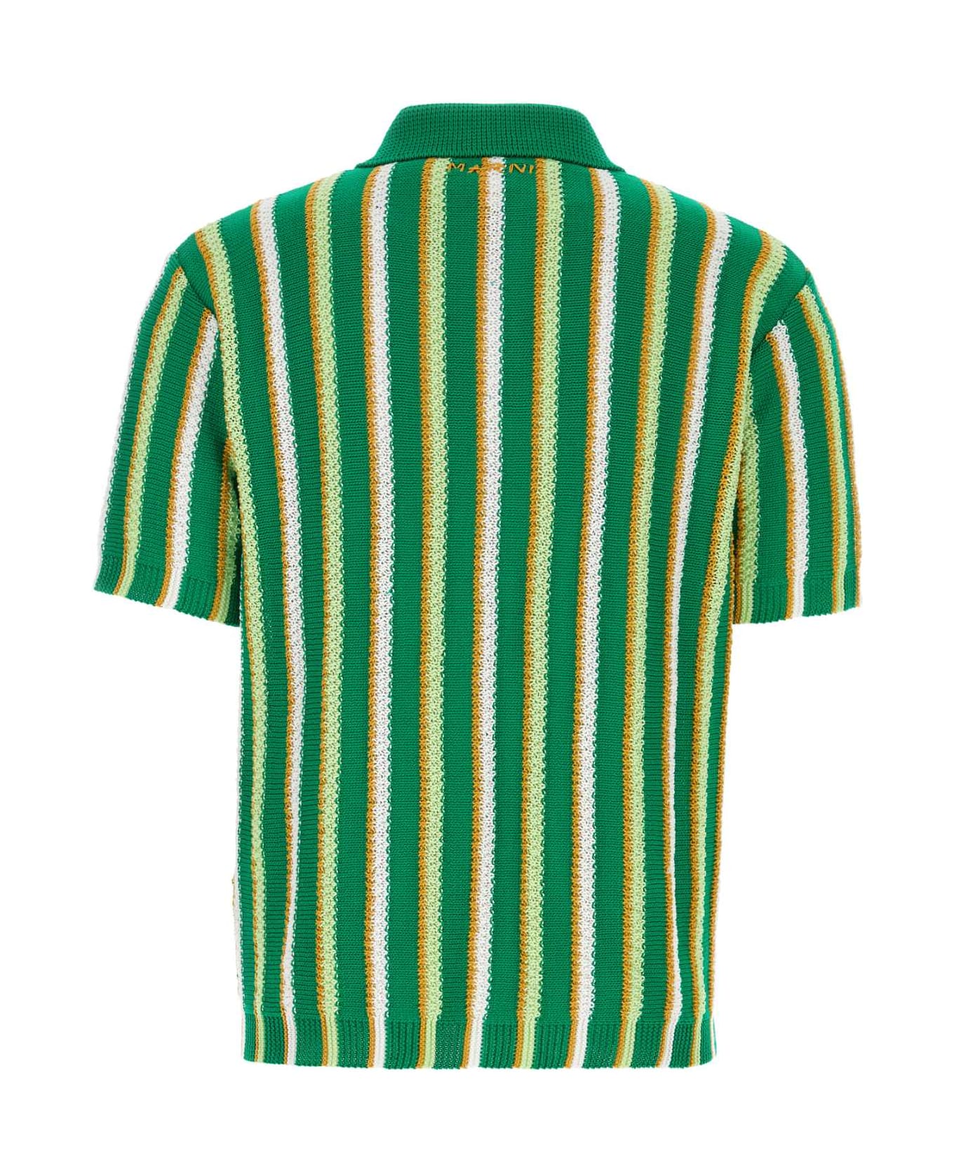 Marni Embroidered Crochet Polo Shirt - SEAGREEN