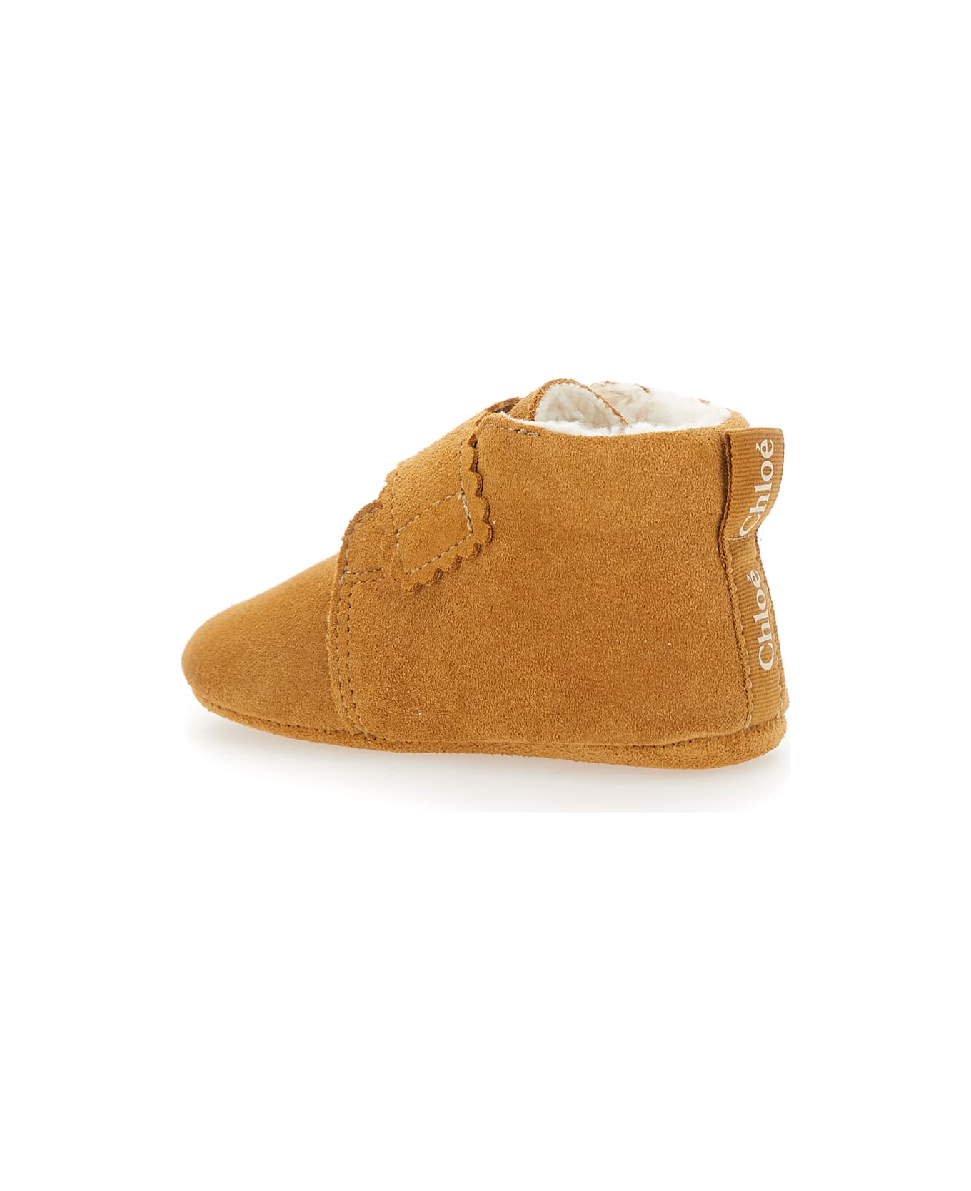 Chloé Beige Sneakers With Logo Print On The Front In Shearling And Leather Girl - Beige