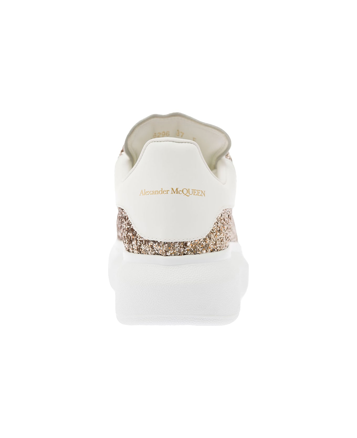 Alexander McQueen Gold-tone 'larry' Sneakers With Glitter Detailing In Polyester Woman - Calico White ウェッジシューズ