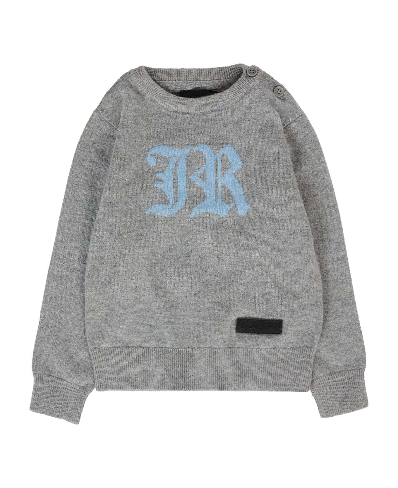 Richmond Grey Sweater For Baby Boy With Light Blue Logo - Grey