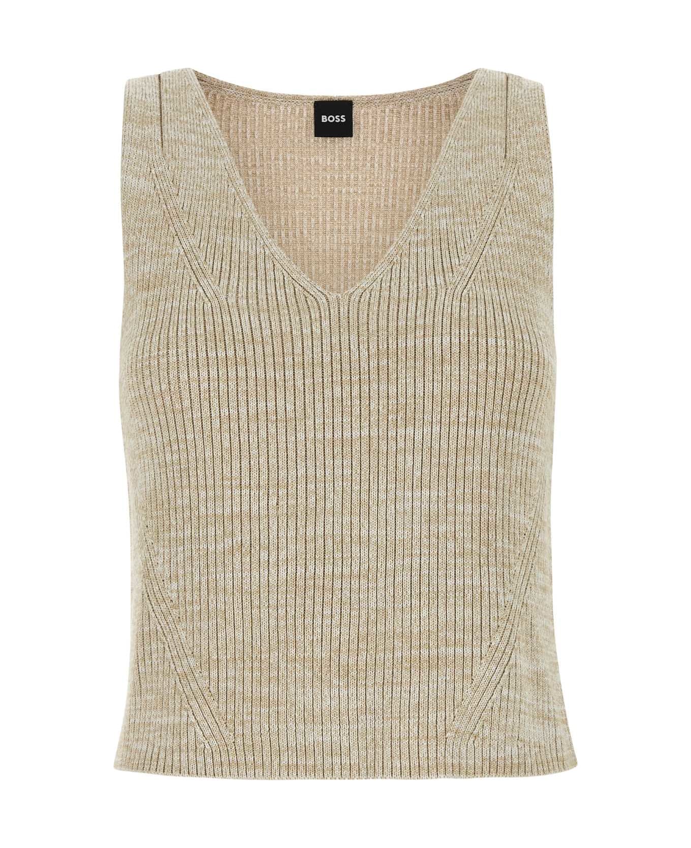 Hugo Boss Melange Beige Viscose Blend Vest - BEIGE