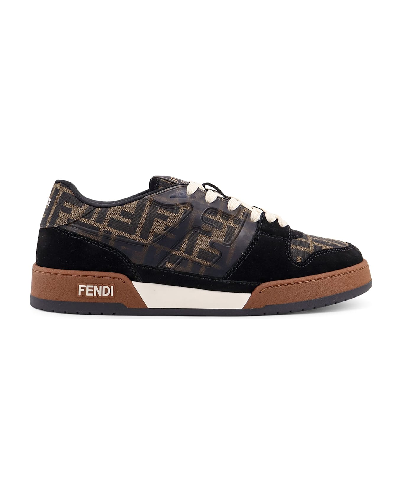 Fendi Match Low-top Ff Jacquard Fabric And Suede Sneakers - NERO+TABACC.NERO+ICE