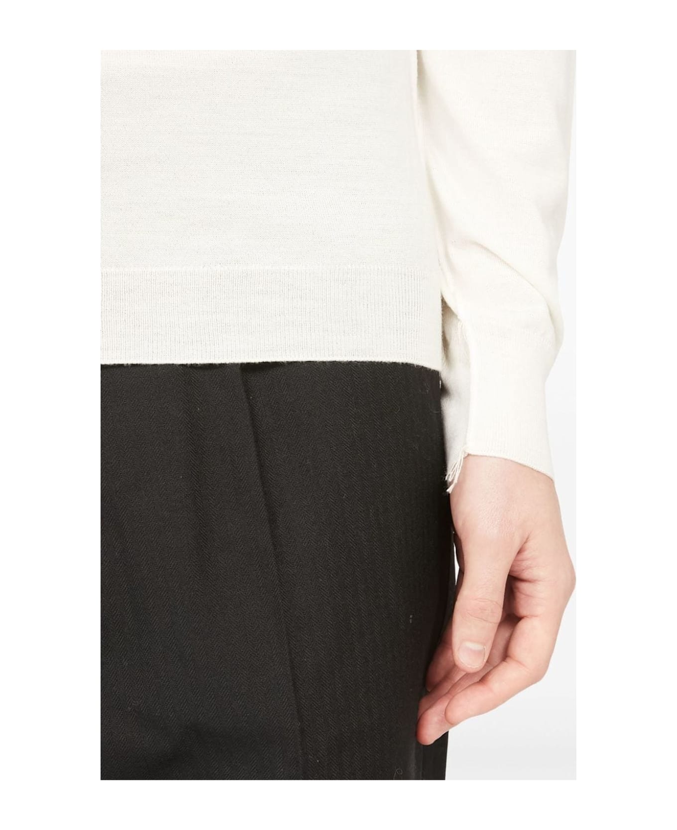 Maison Margiela Rib Trim Plain Long-sleeved Sweater - White