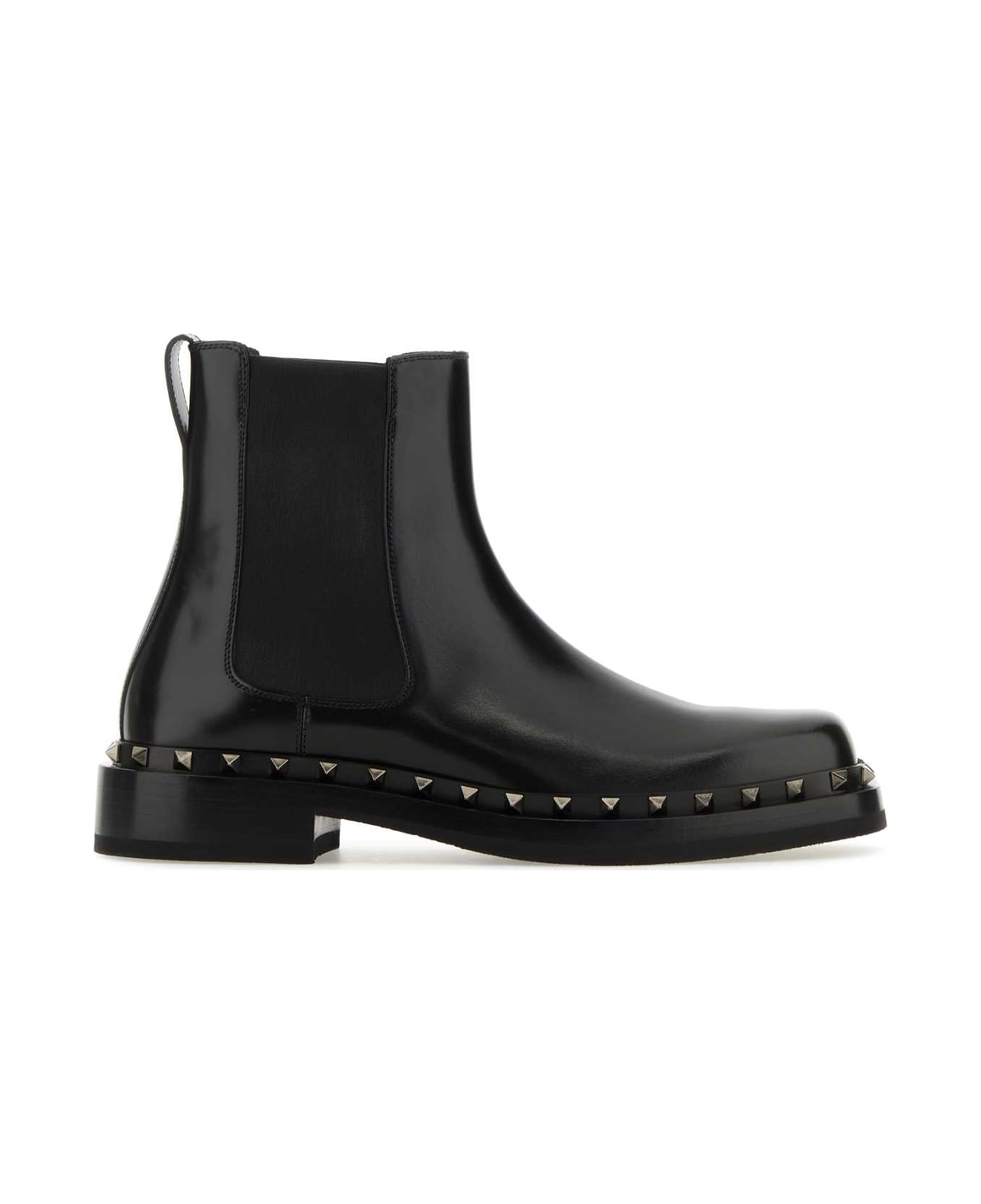 Valentino Garavani Black Leather Rockstud M-way Ankle Boots - NERO