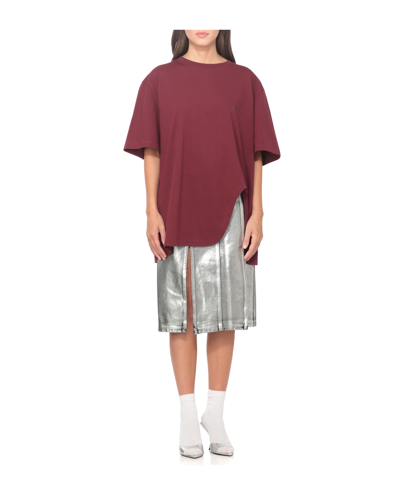 The Attico T-shirt With Logo - Burgundy