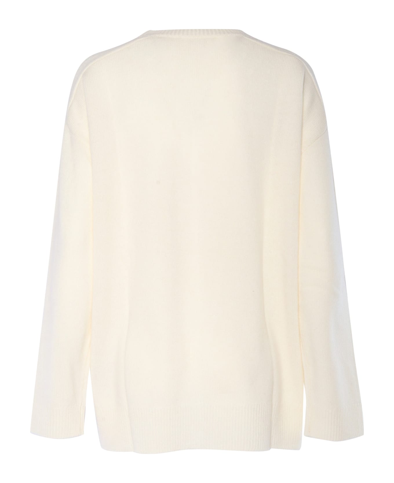 Parosh White Crewneck Sweater With Asymmetric Hem - Panna