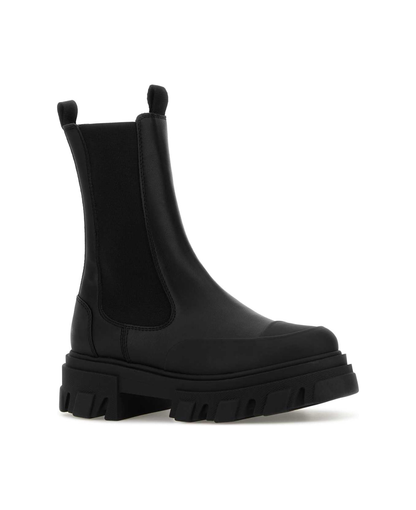 Ganni Black Leather Ankle Boots - BLACK