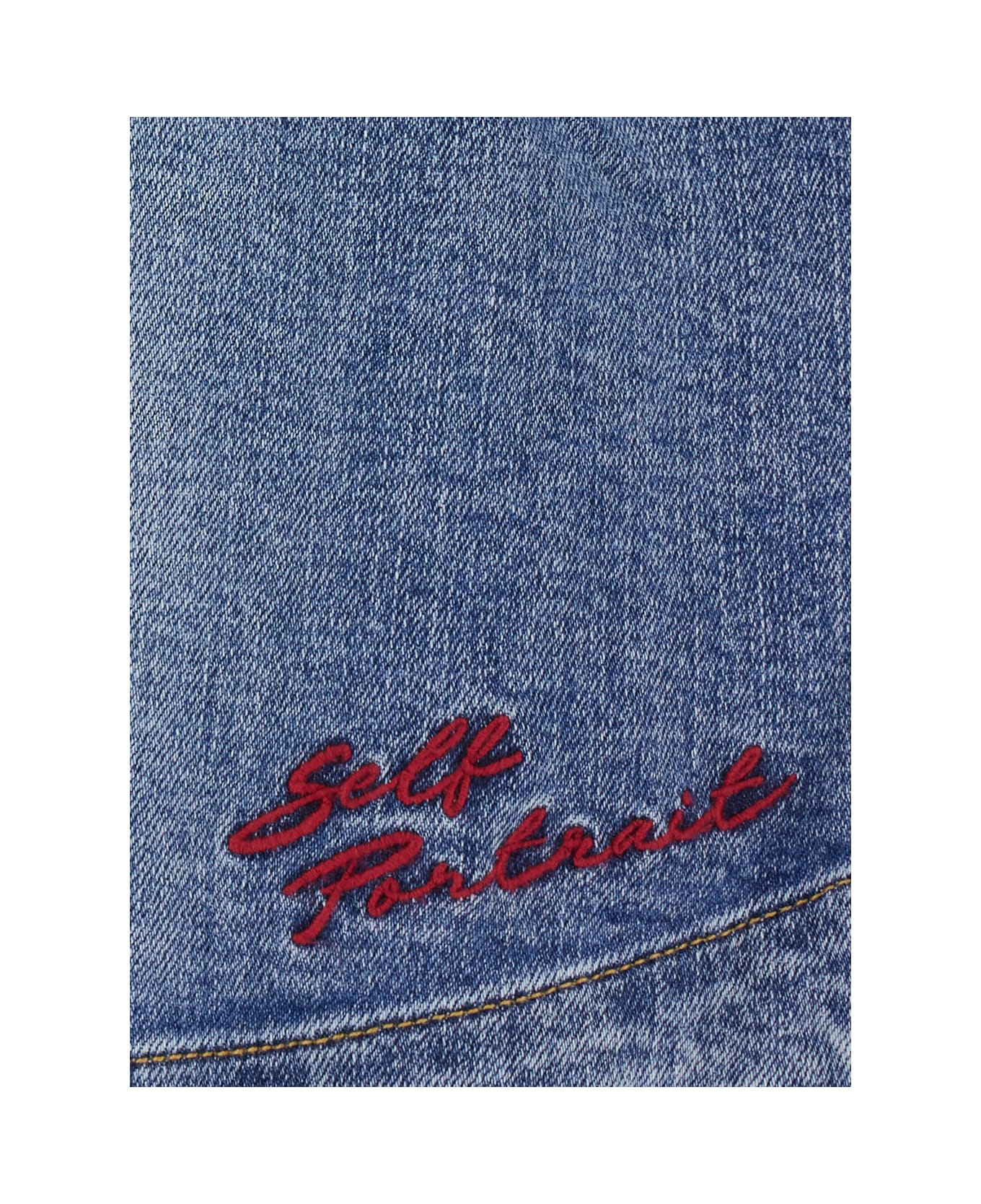 self-portrait Blue Dress With Zip Closure On The Front And Embroidered Logo In Denim Woman - Blu