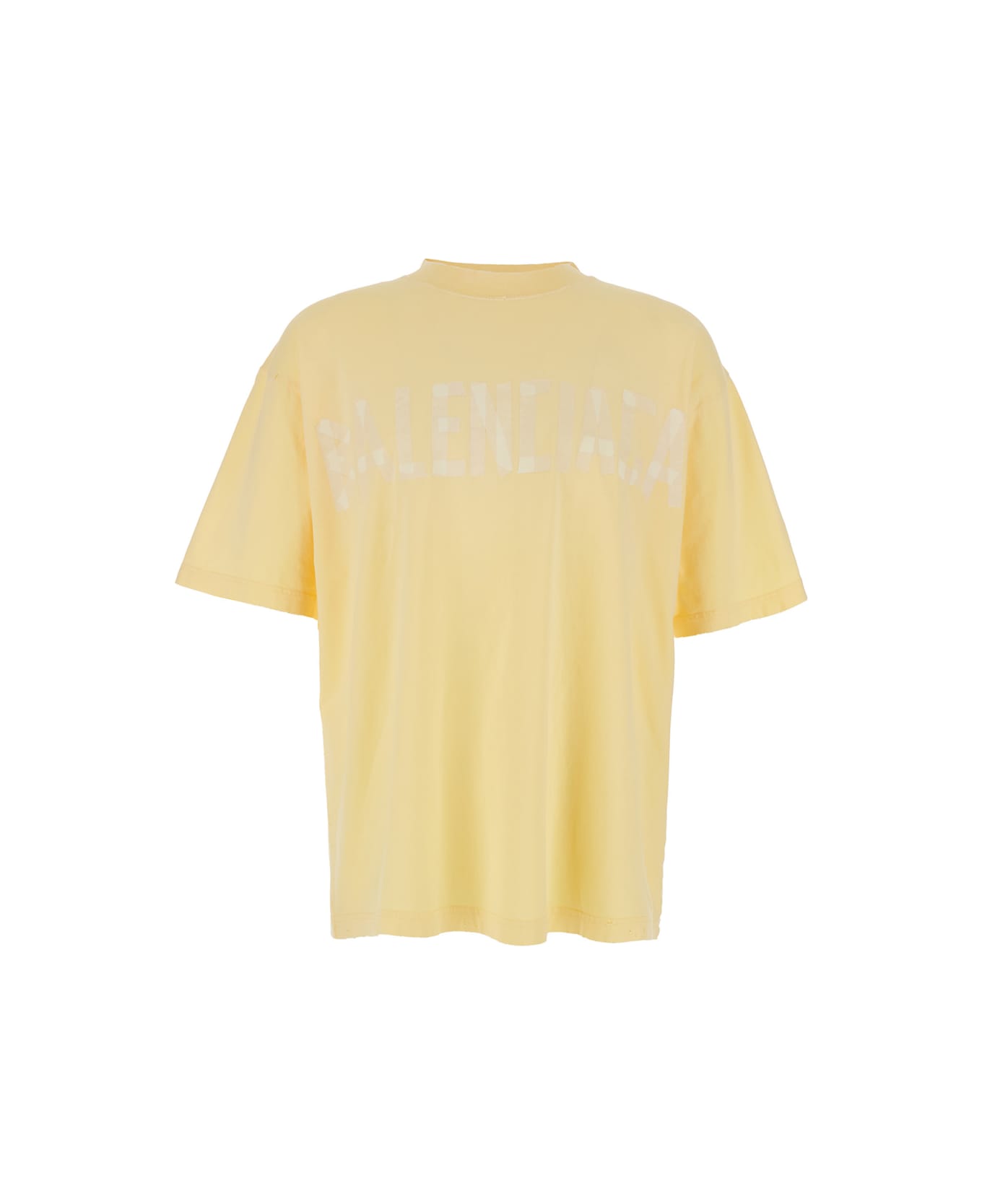 Balenciaga 
political C
 Yellow Crewneck T-shirt With Logo Lettering On The Front And Logo Print On The Rear In Cotton Man - Yellow
