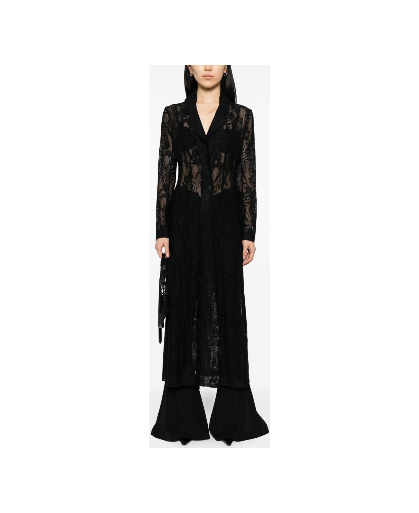 Norma Kamali Lace Long Coat - Black