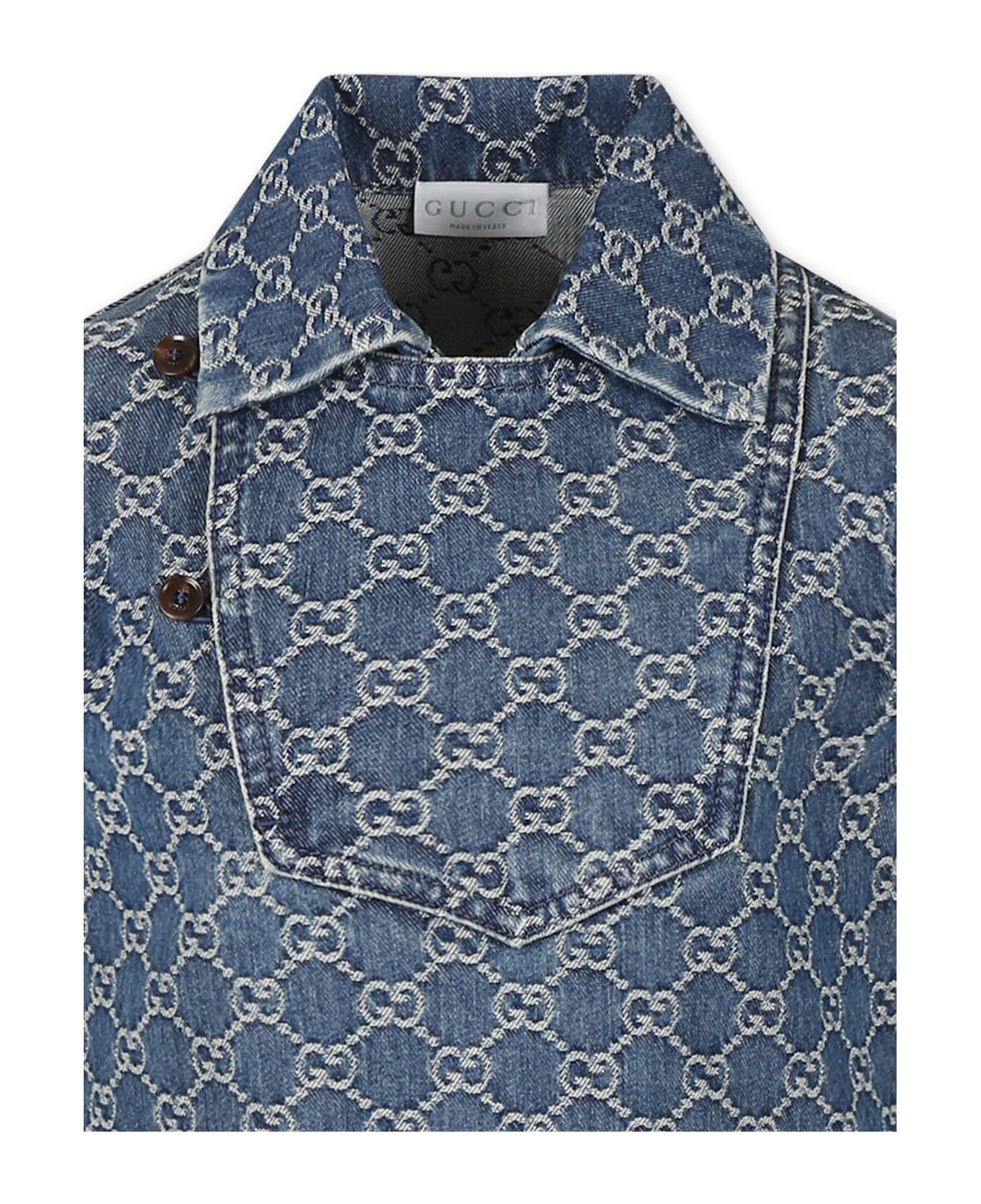 Gucci Denim Dress For Girl With Gg - Denim